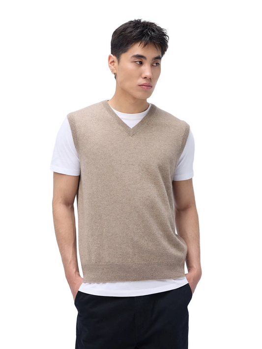 Essential Natural Color V-neck Cashmere Vest — Taupe