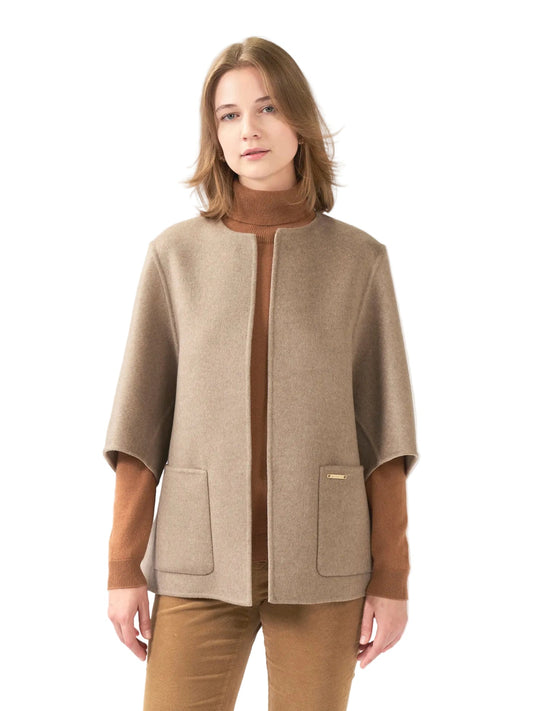 Patch Pocket Cashmere Poncho Jacket — Taupe