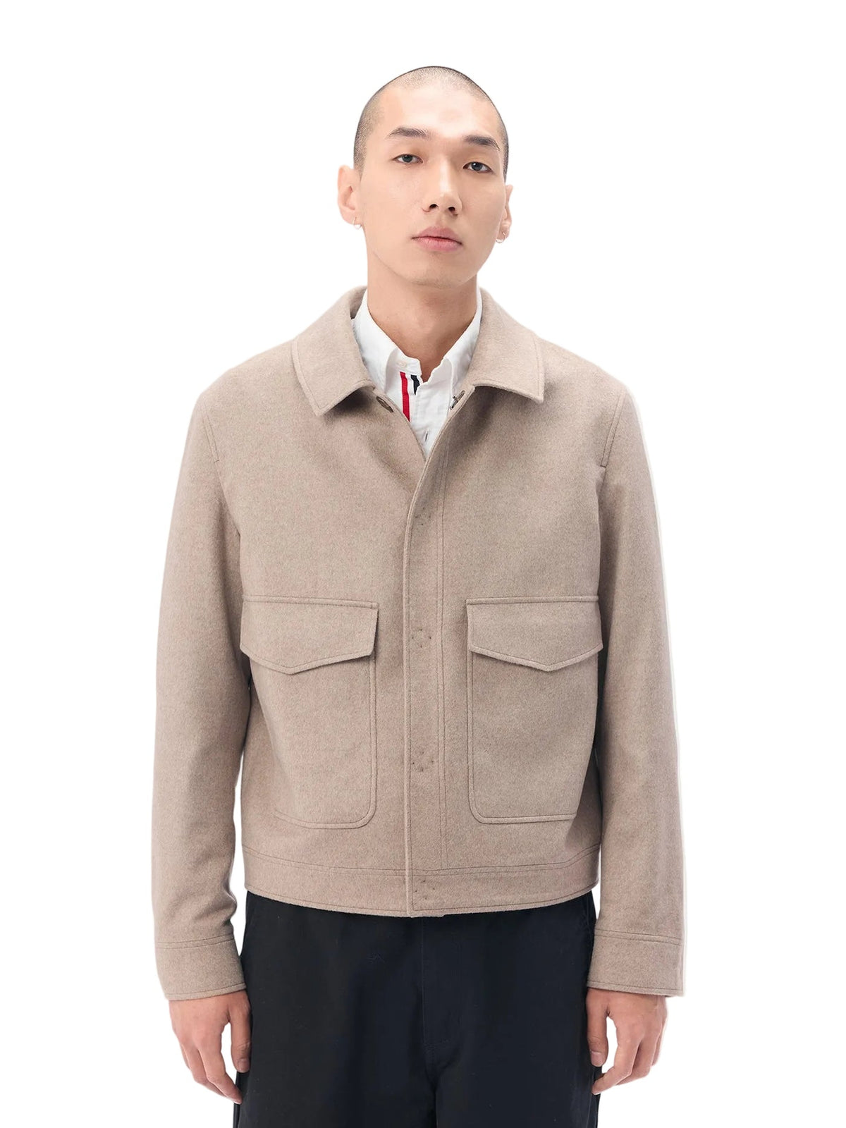 Natural Color Snap Front Cashmere Jacket — Taupe