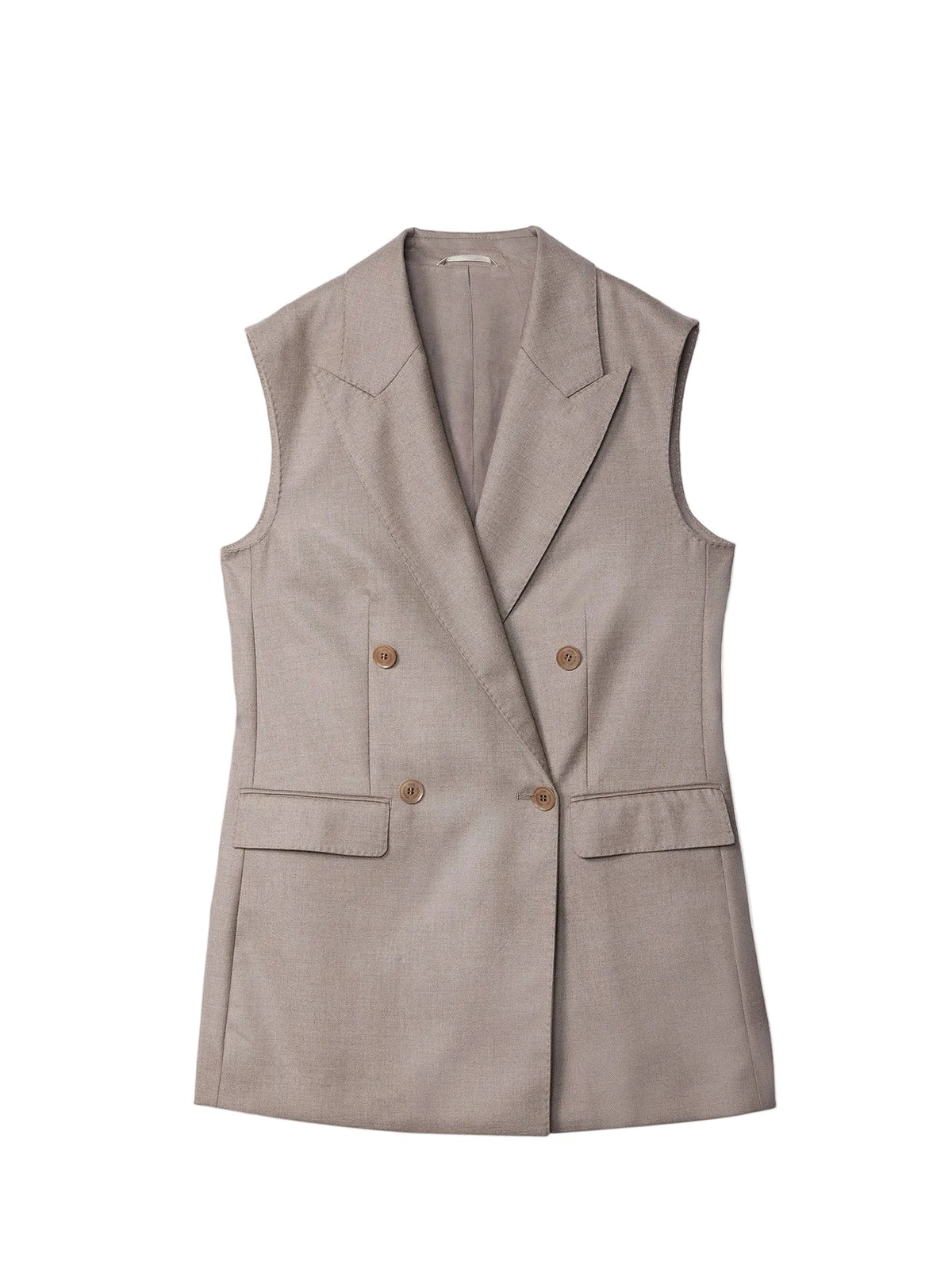 Natural Color Cashmere Double-breasted Vest — Taupe