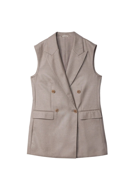 Natural Color Cashmere Double-breasted Vest — Taupe