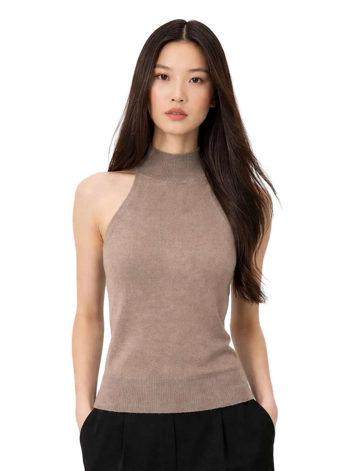 Natural Color Cashmere Turtleneck Top — Taupe