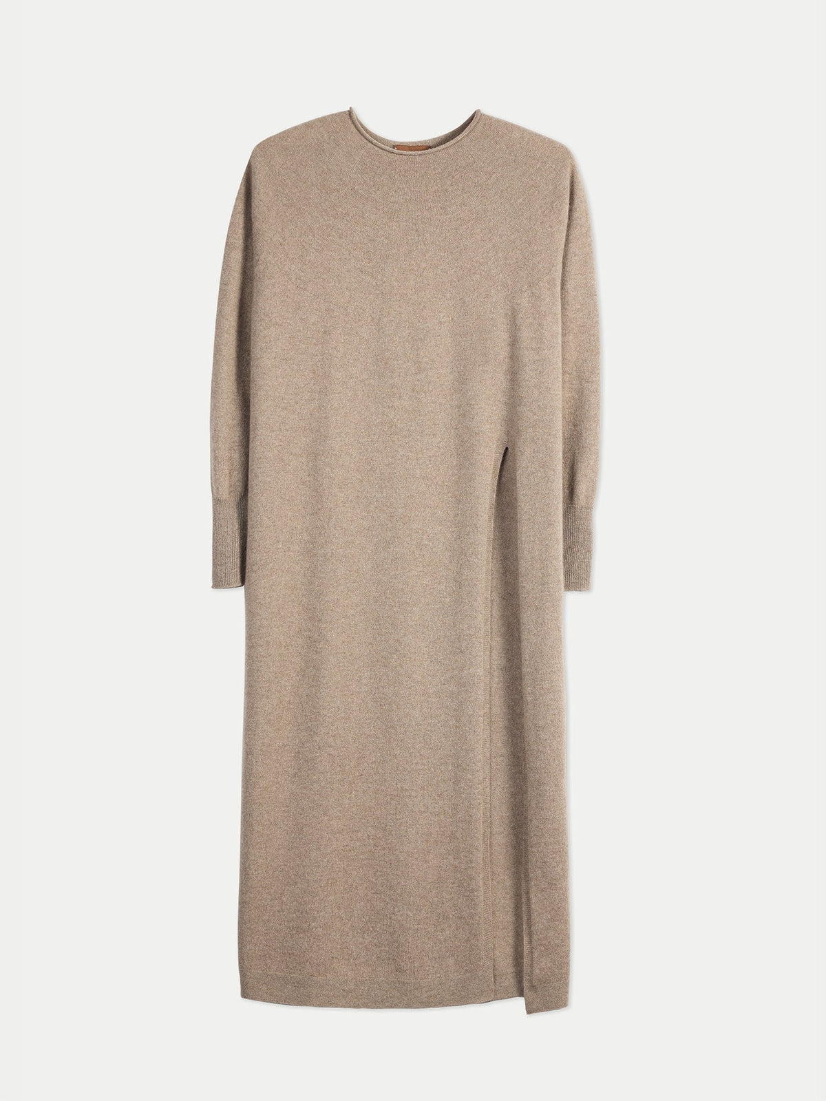 Cashmere Side-slit Maxi Dress — Taupe