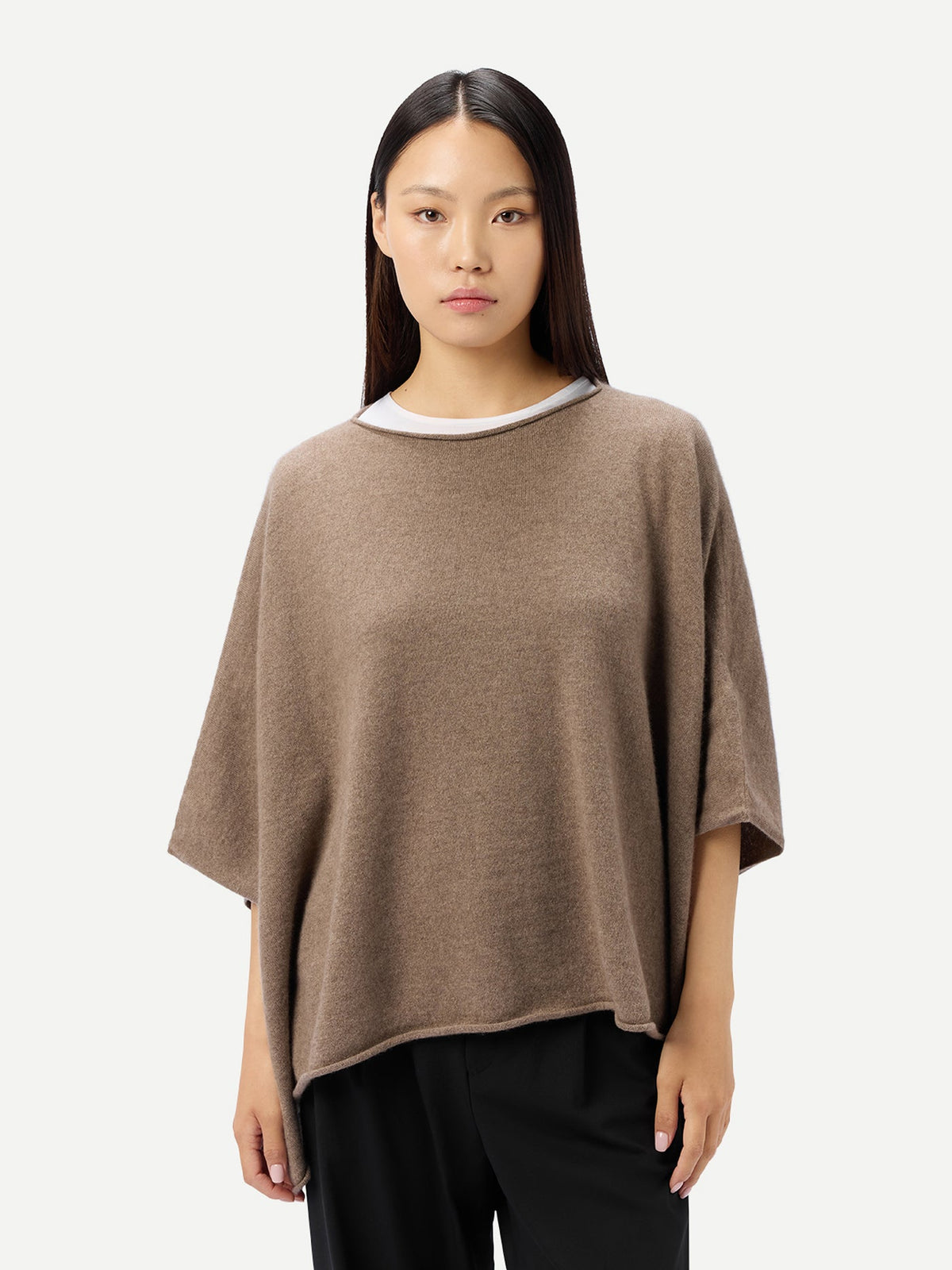 Timeless Knitted Poncho — Taupe