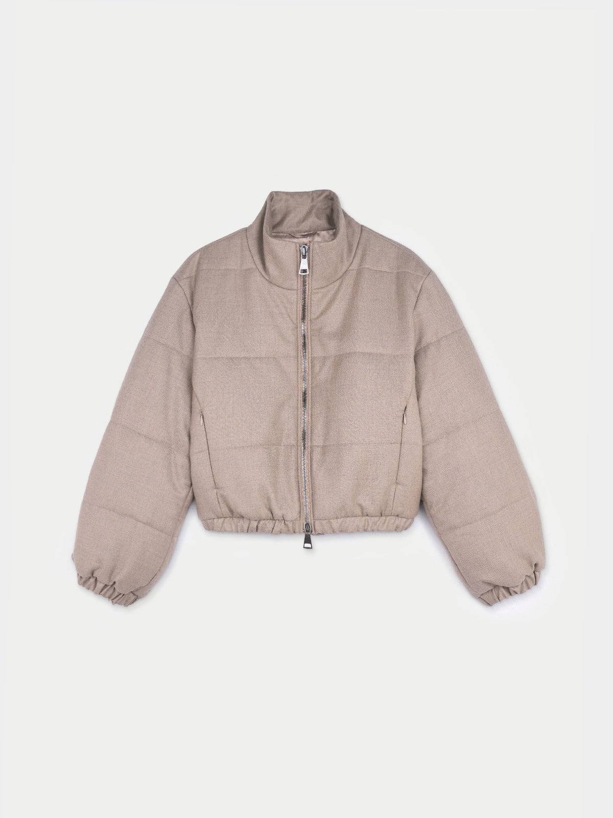 Natural Color Cropped High-neck Cashmere Jacket — Taupe