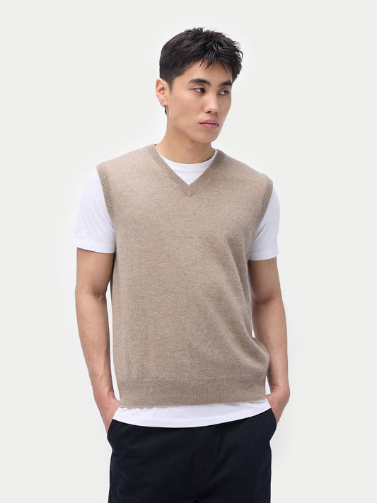 Essential Natural Color V-neck Cashmere Vest — Taupe