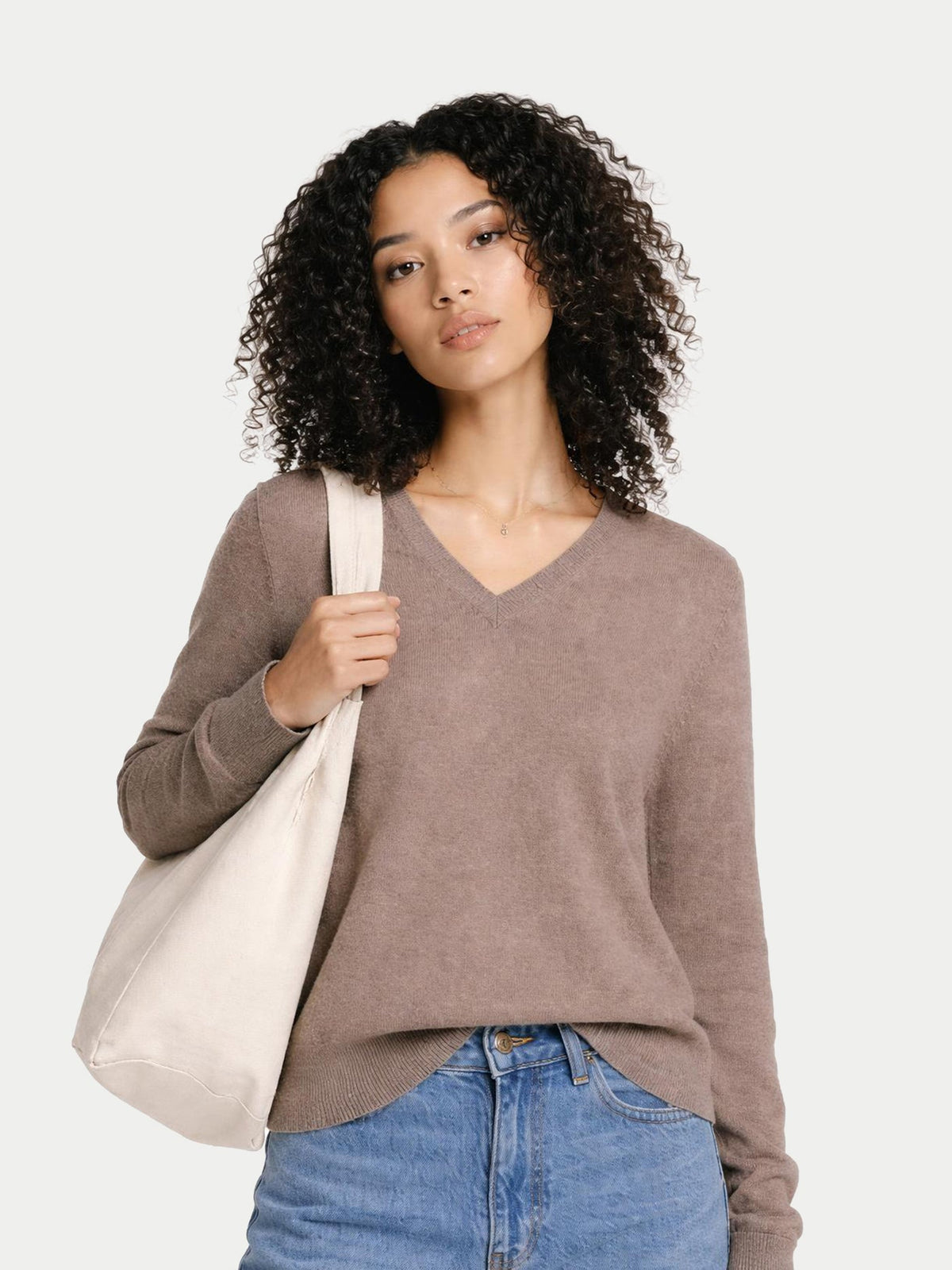 Timeless Cashmere V-neck Sweater — Taupe