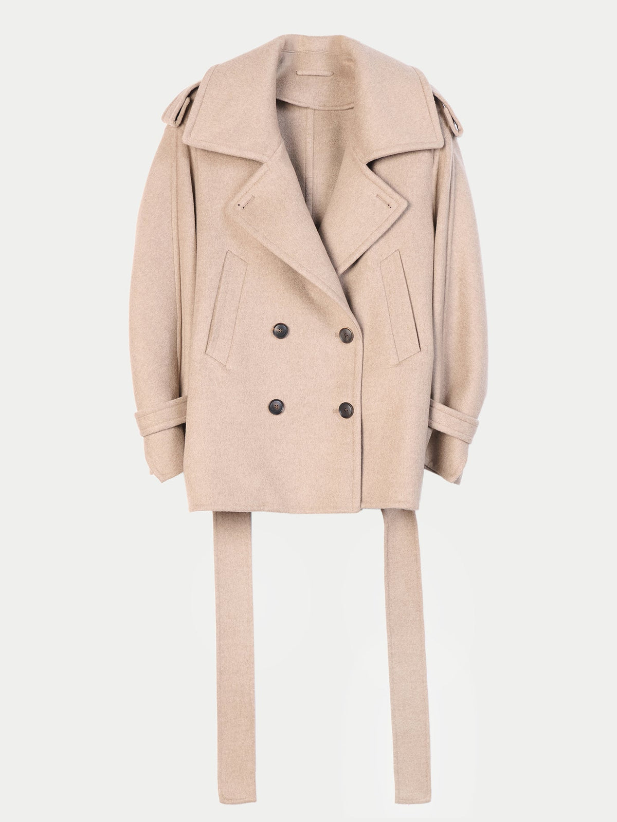 Trench-style Cashmere Peacoat — Taupe