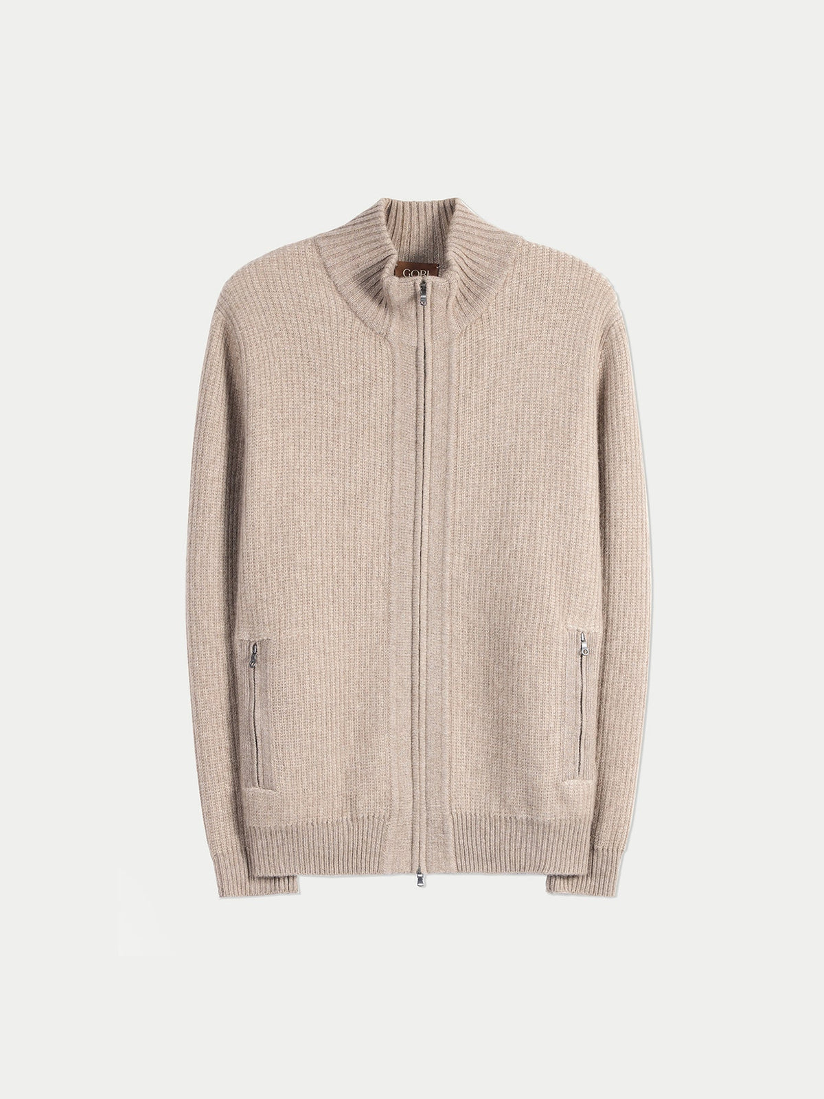Men's Twо-tone Full-zip Cashmere Cardigan — Taupe