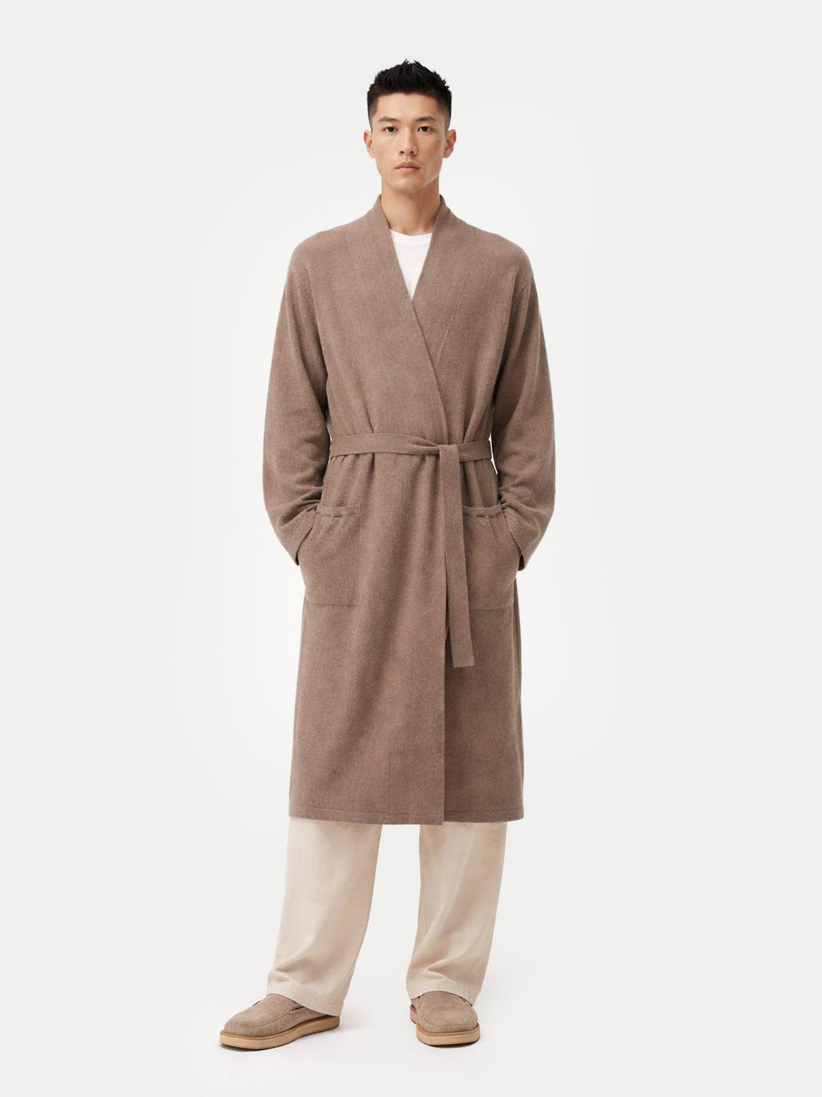 Natural Color Men's Cashmere Robe — Taupe