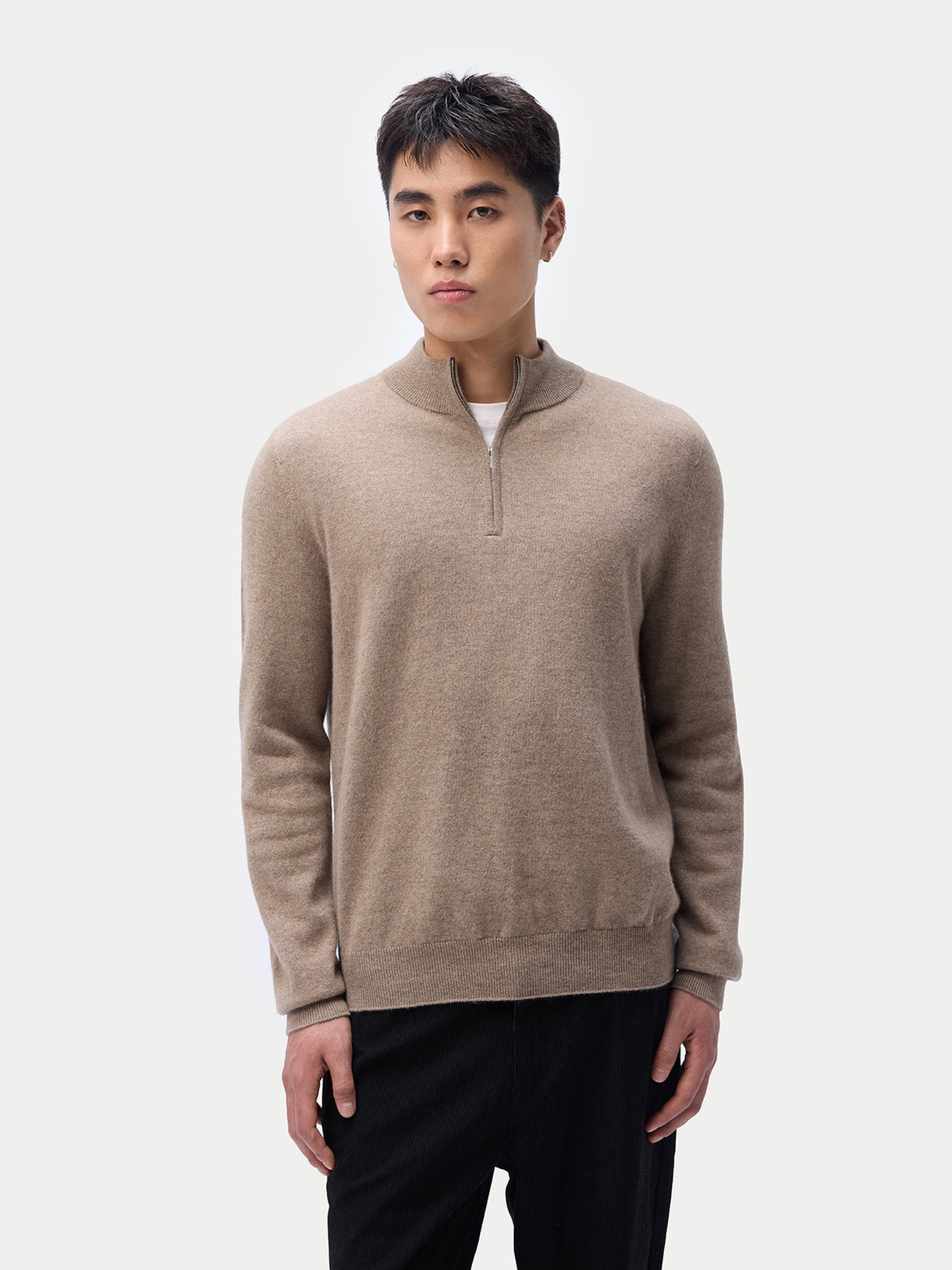 Essential Half-zip Cashmere Sweater — Taupe