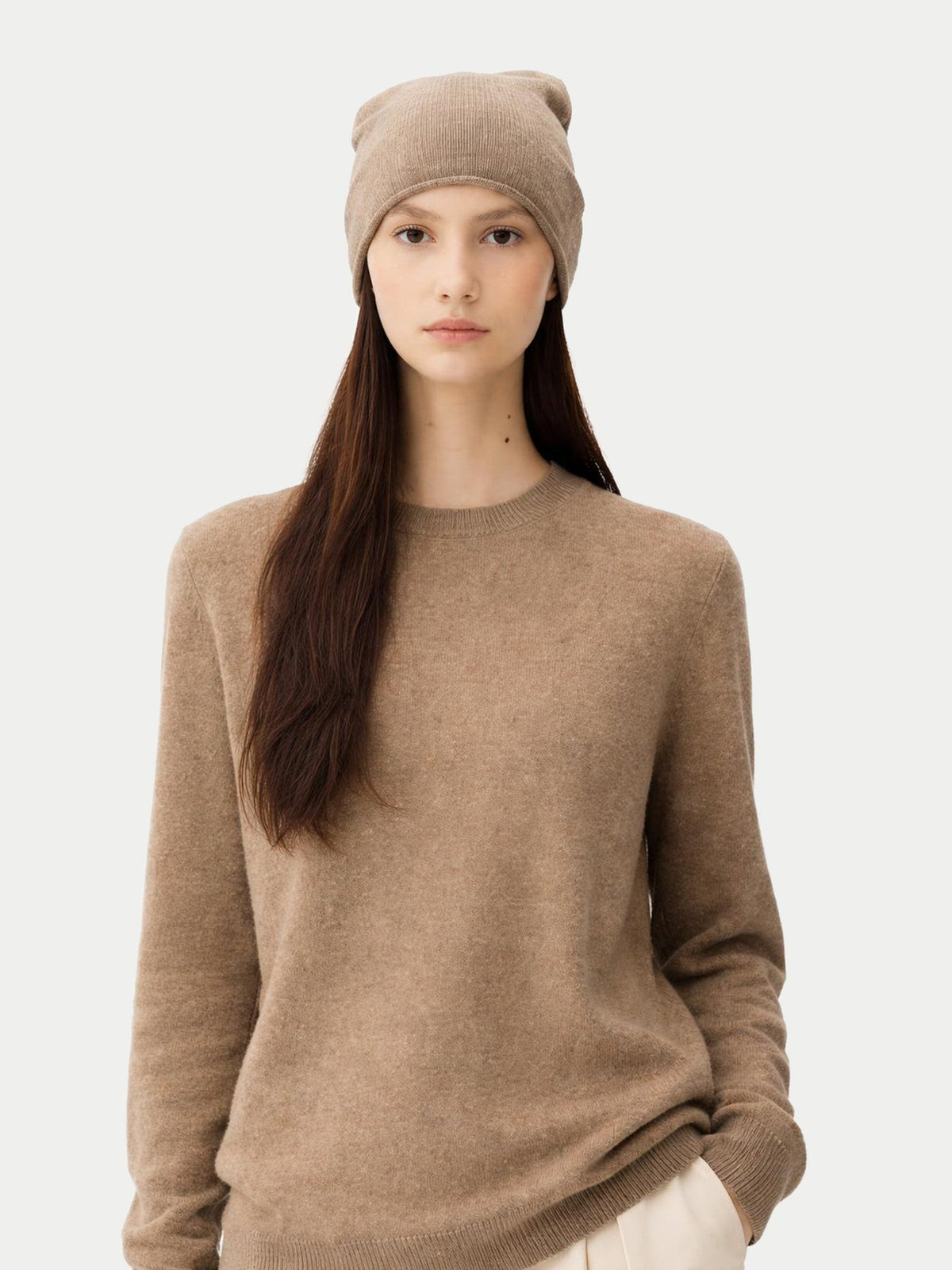 Cashmere Hat & Sweater Set — Taupe
