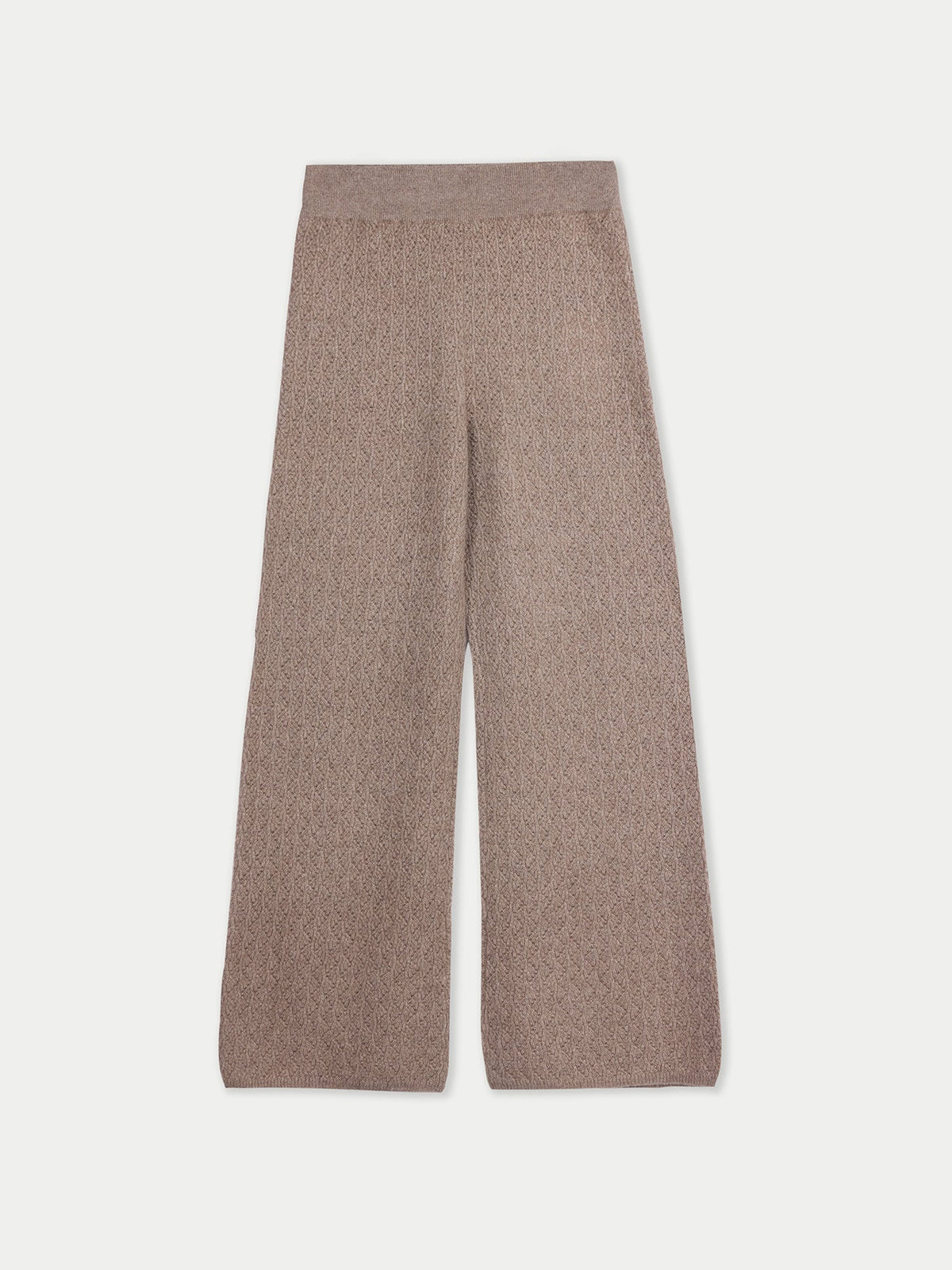 Wide-leg Ajour Knit Cashmere Pants — Taupe