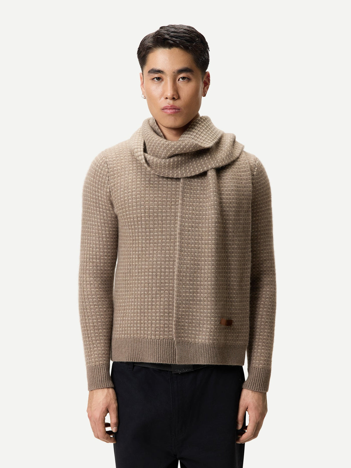 Waffle Knit Cashmere Scarf — Taupe