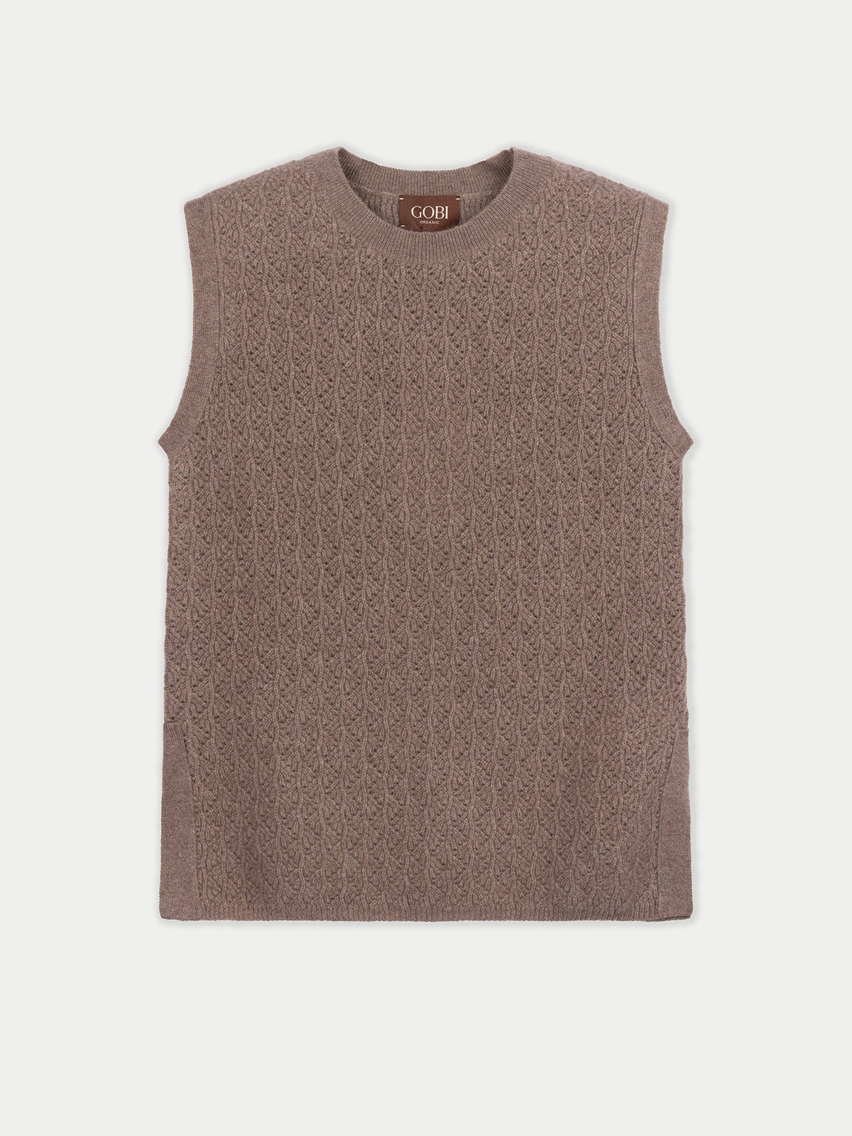 Ajour Knit Crewneck Cashmere Vest — Taupe