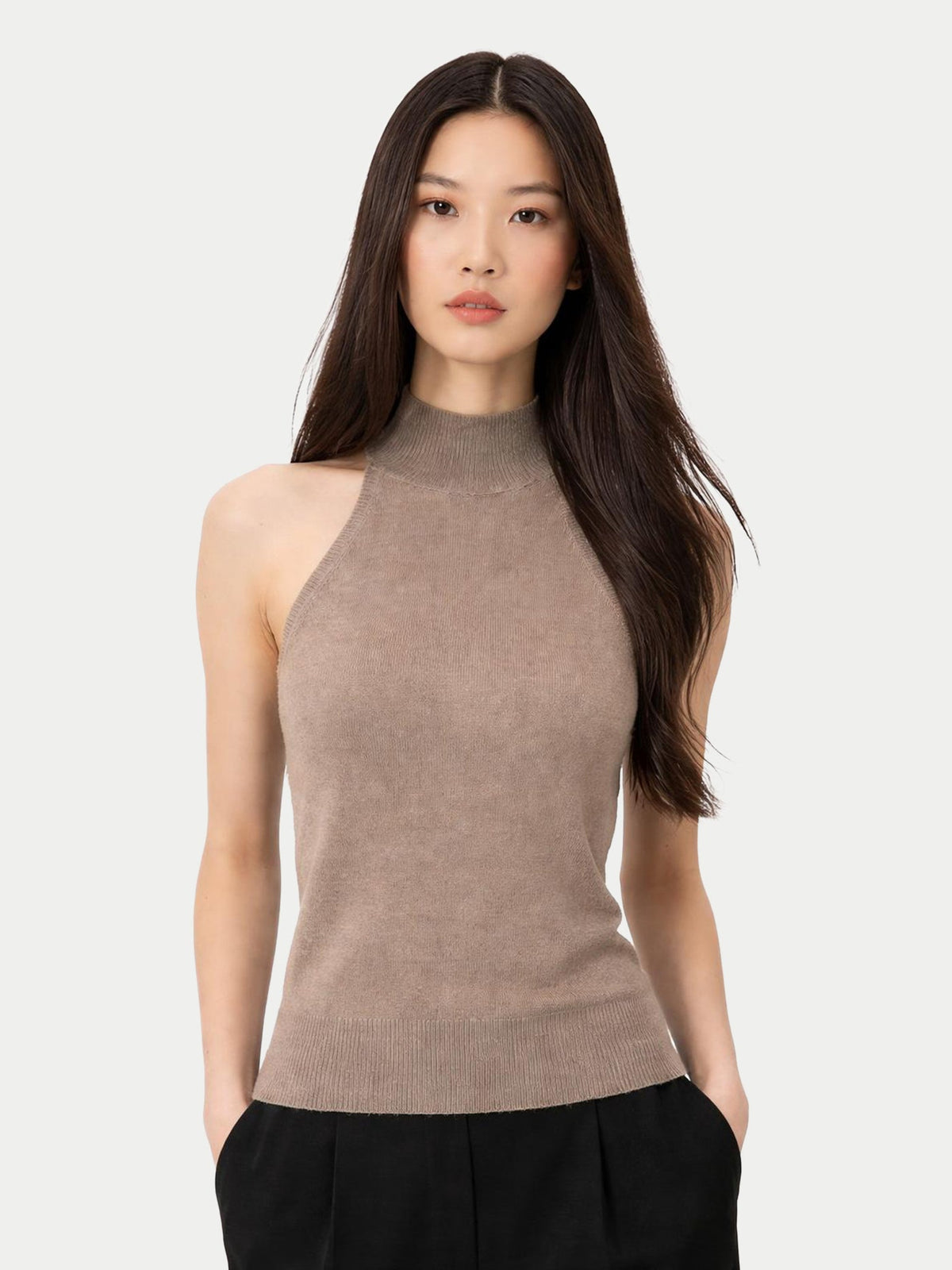 Natural Color Cashmere Turtleneck Top — Taupe