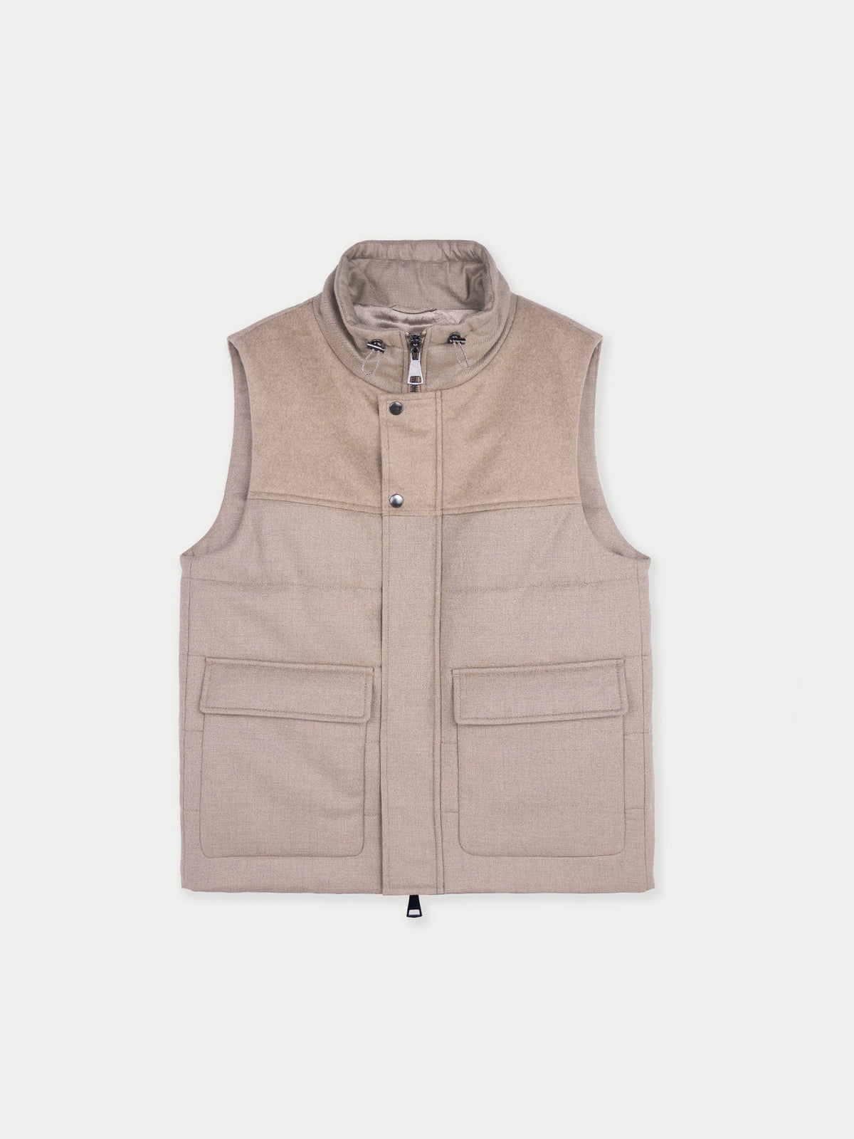 Natural Color Drawstring Collar Cashmere Vest — Taupe