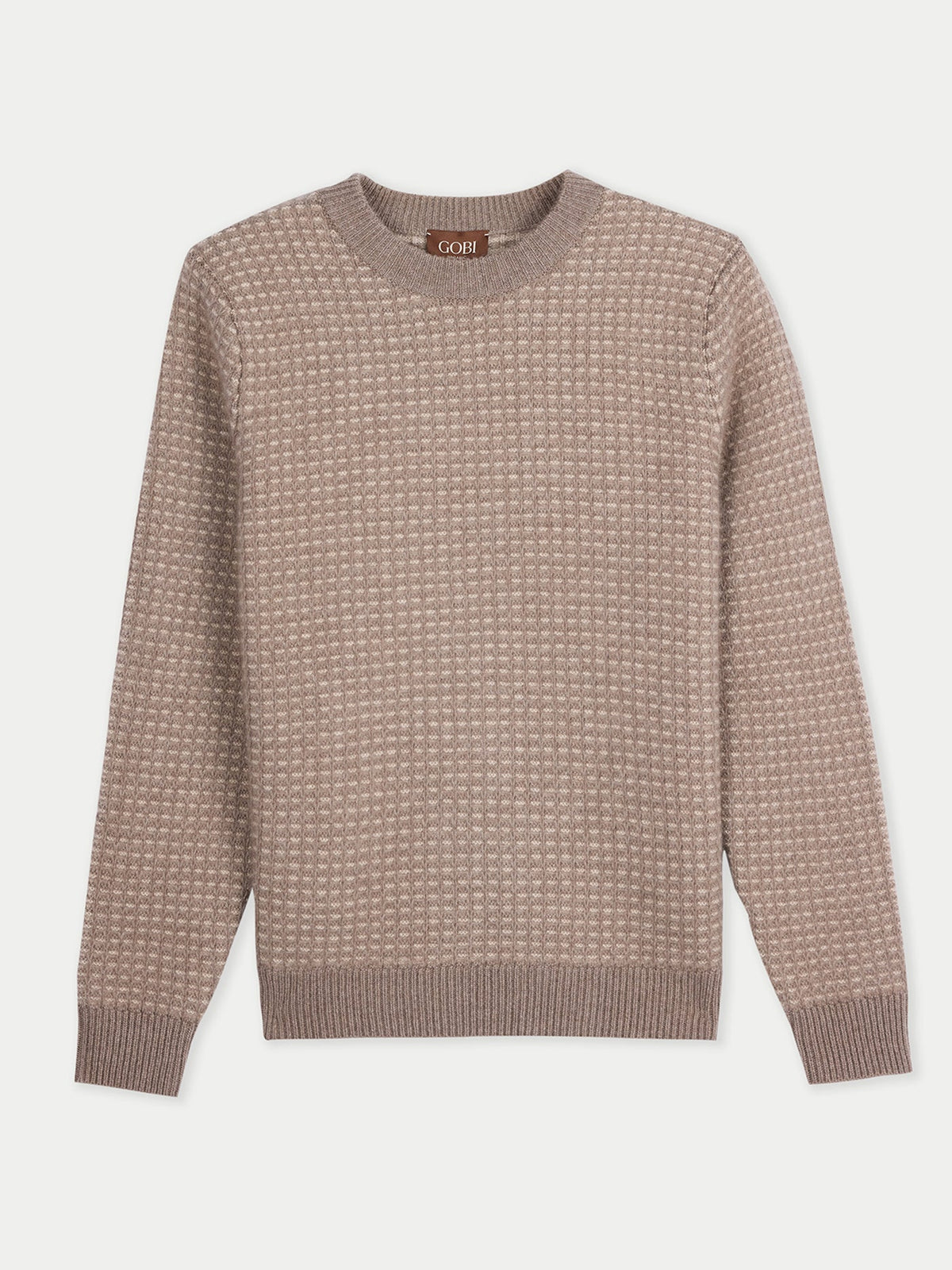 Men's Natural Color Cashmere Waffle Knit Sweater — Taupe