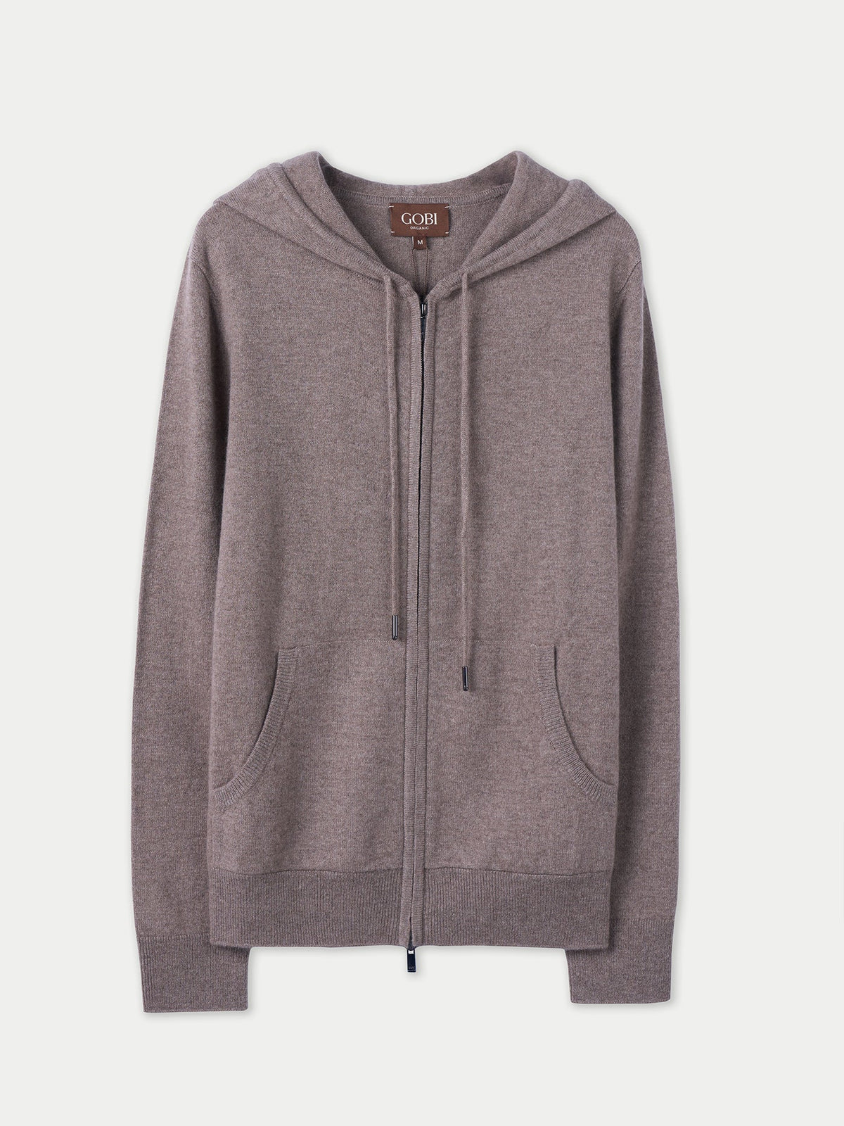 Woman Zipper Hoodie With Smiley Pocket — Taupe