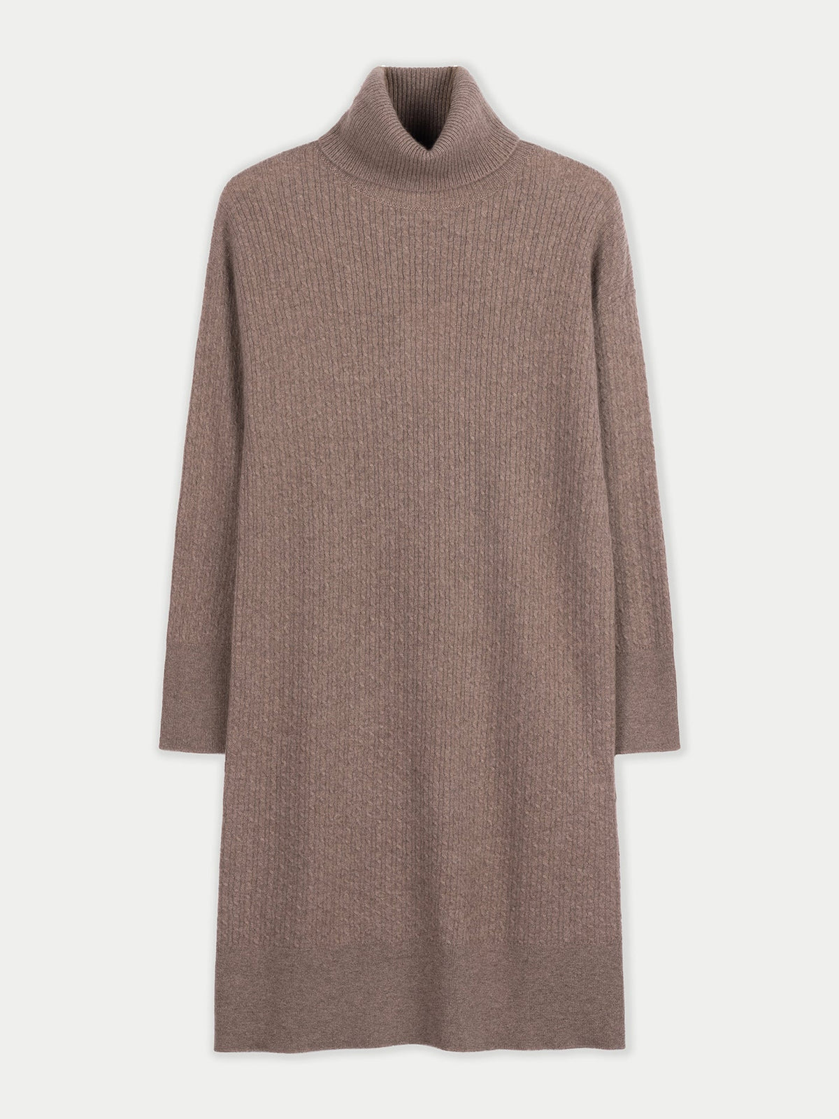 Natural Color Seamless Turtleneck Cashmere Dress — Taupe