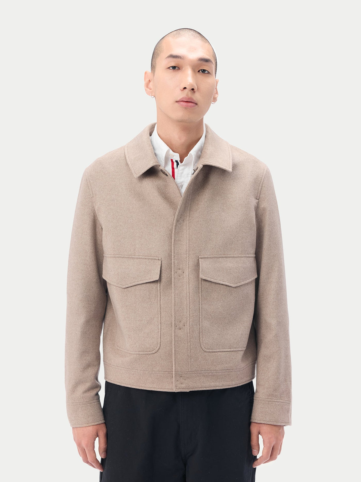 Natural Color Snap Front Cashmere Jacket — Taupe