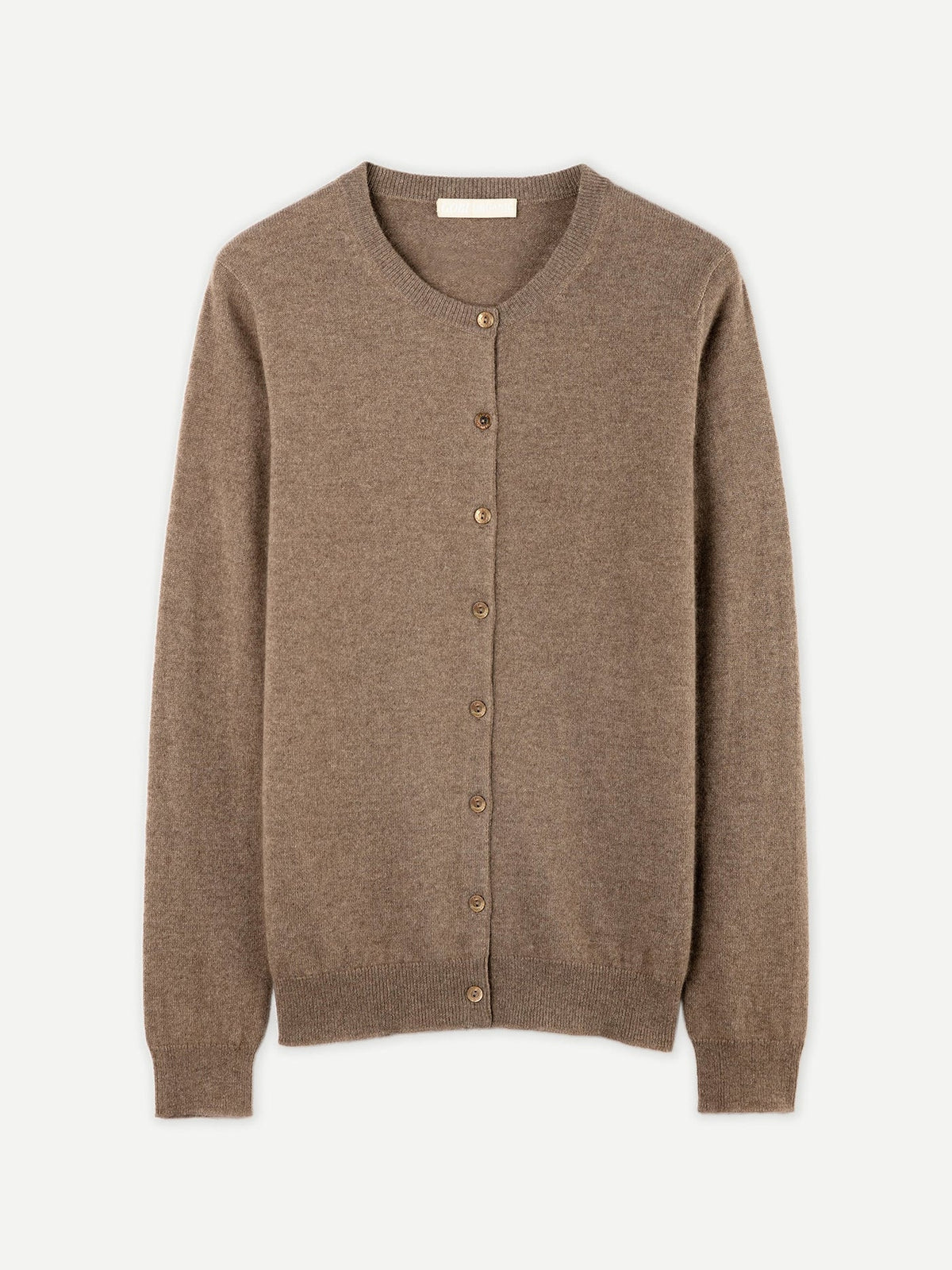 Cashmere Crew Neck Button Cardigan — Taupe