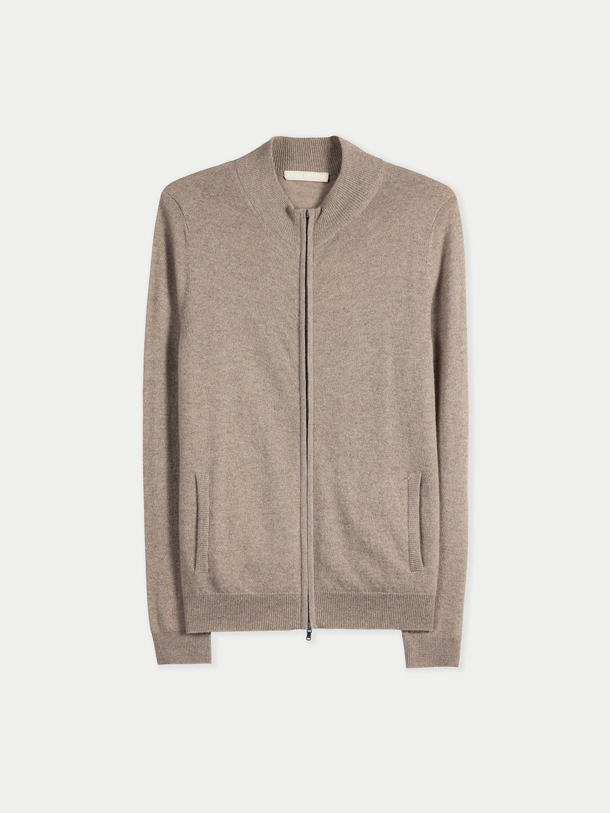 Essential Natural Color Cashmere Full-zip Cardigan — Taupe