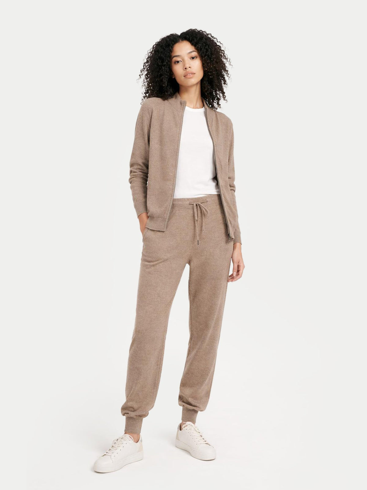 Cuffed Cashmere Jogger — Taupe