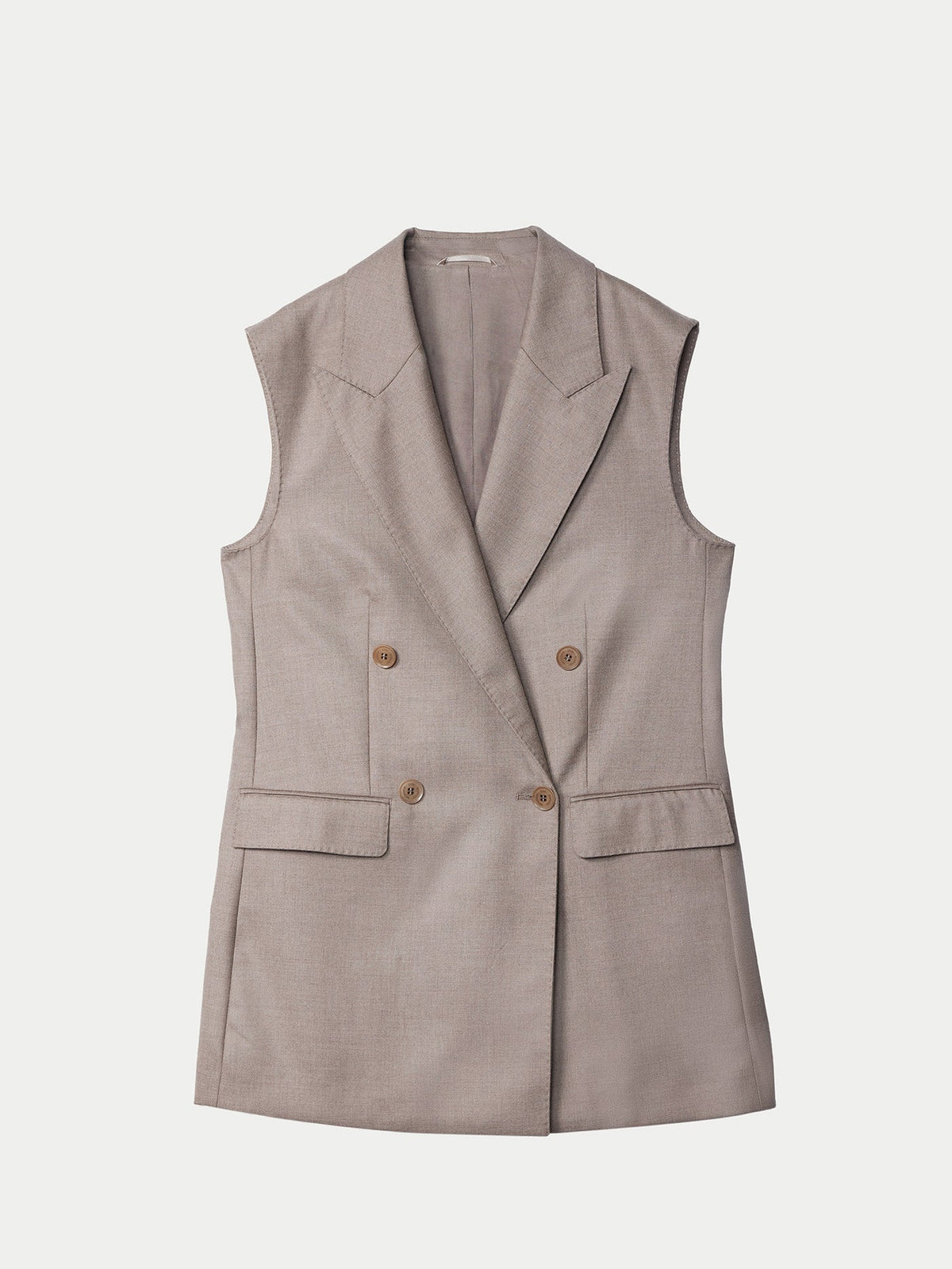 Natural Color Cashmere Double-breasted Vest — Taupe
