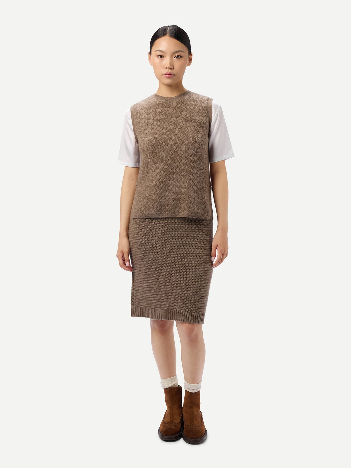 Natural Color Cashmere Sheath Skirt — Taupe
