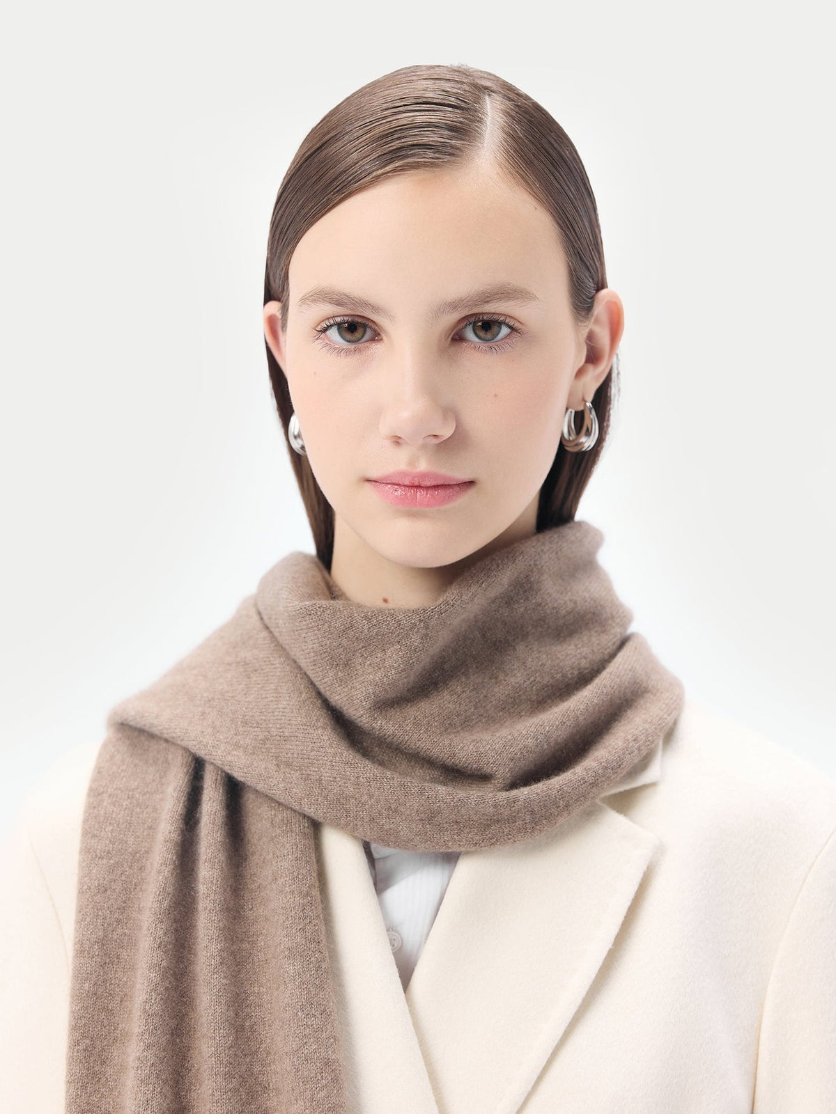 Cashmere Jersey Knit Scarf — Taupe