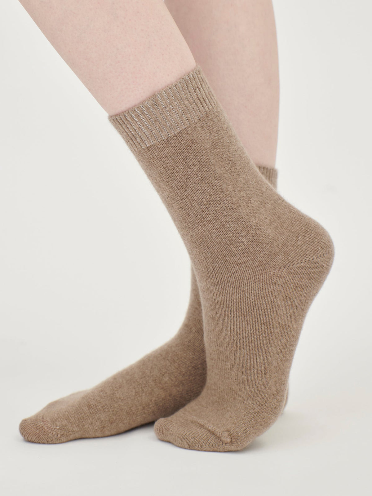 Unisex Cashmere Rib Knit Bed Socks — Taupe