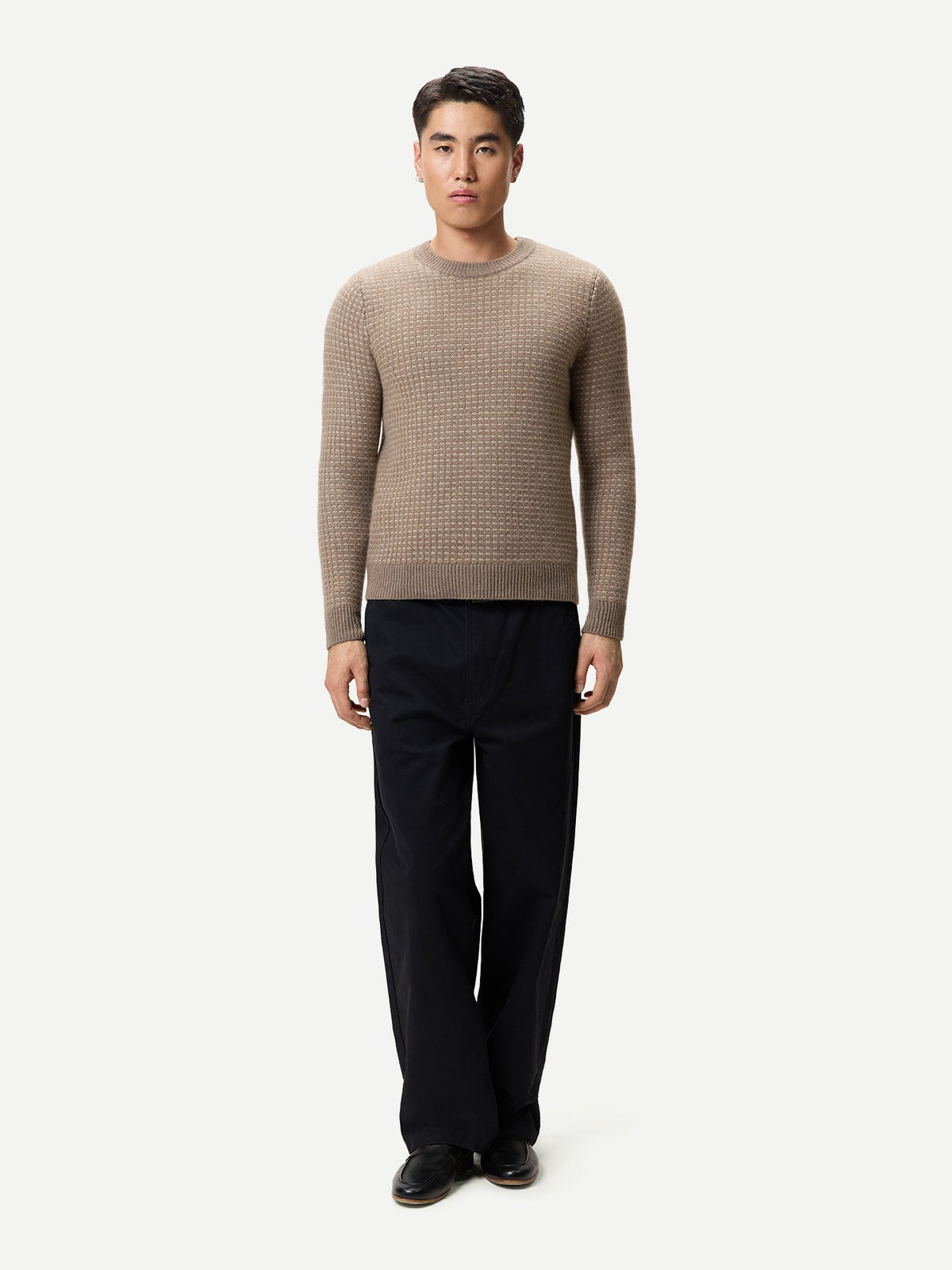 Men's Natural Color Cashmere Waffle Knit Sweater — Taupe