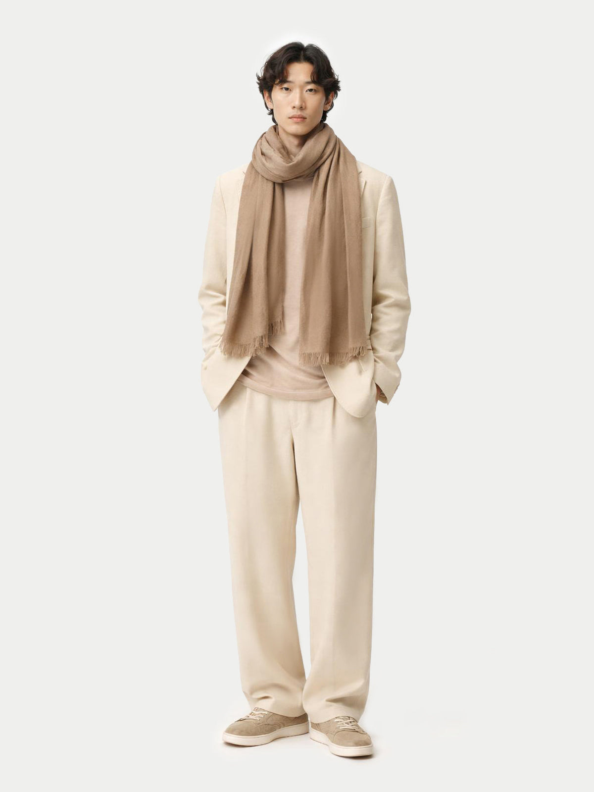 Lightweight Cashmere Woven Scarf — Taupe