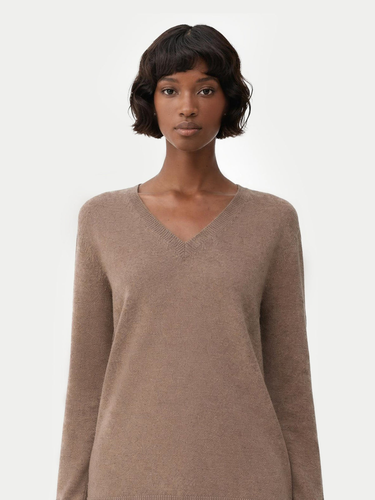 Essential Cashmere V-neck Sweater — Taupe