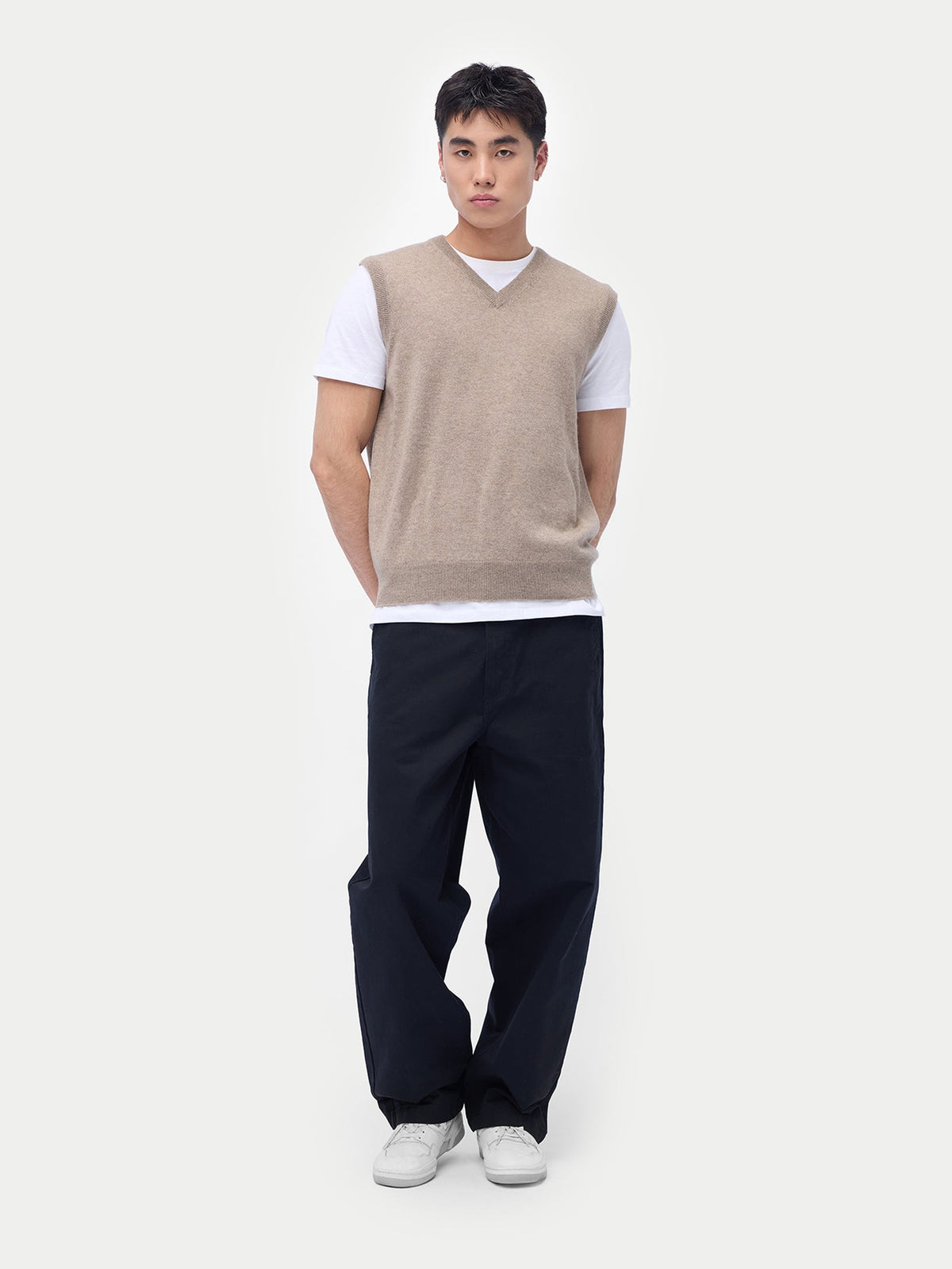 Essential Natural Color V-neck Cashmere Vest — Taupe