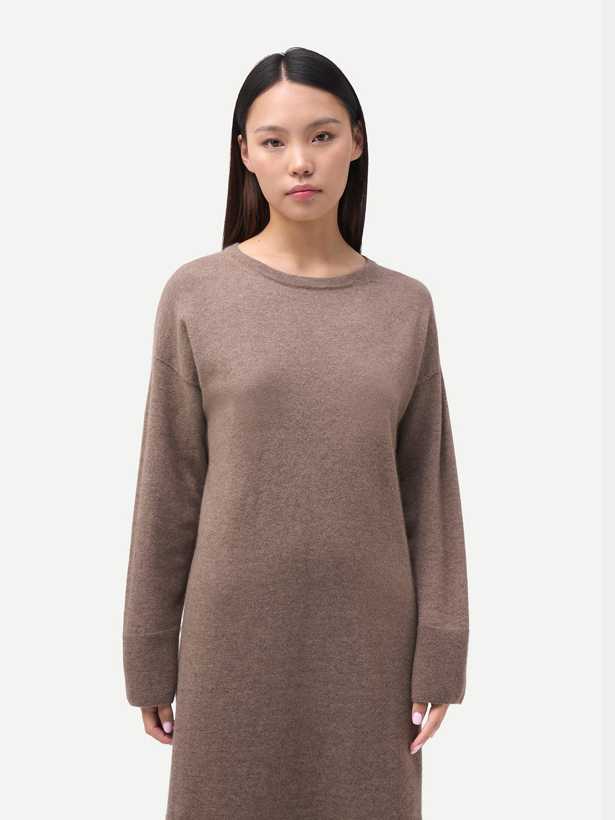 Seamless Crewneck Cashmere Dress — Taupe