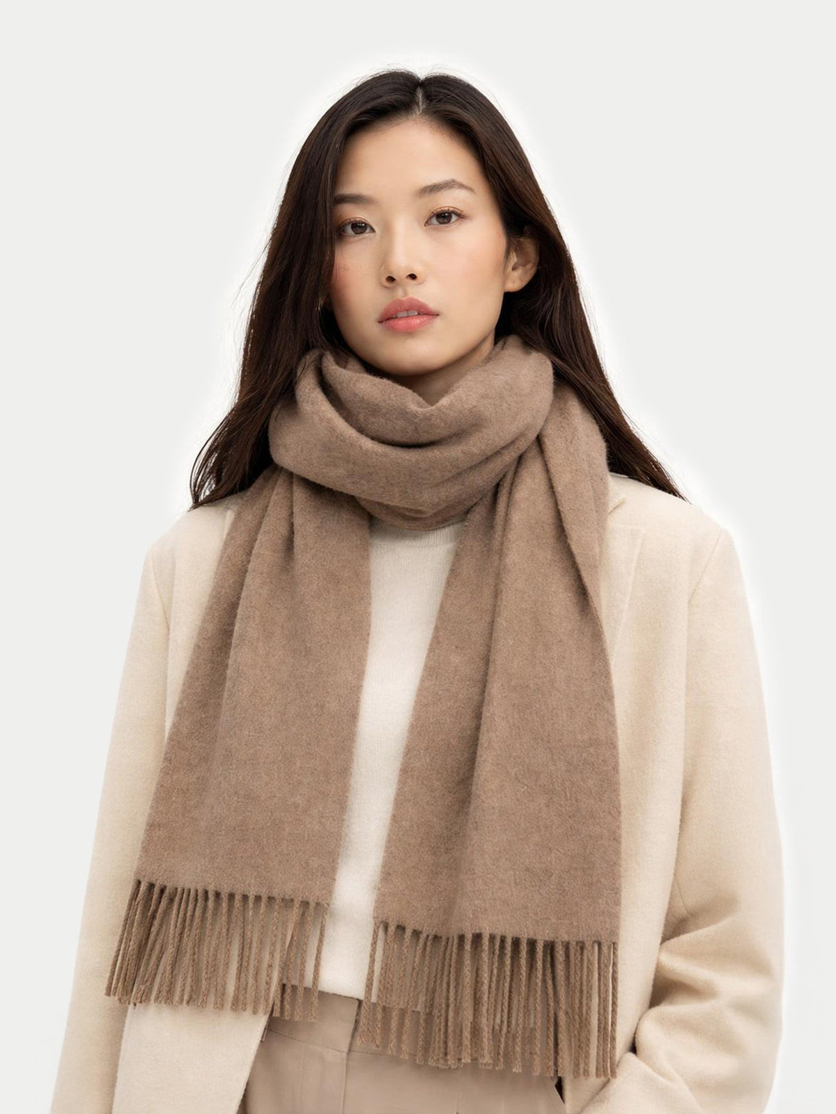 Cashmere Fringed Scarf — Taupe