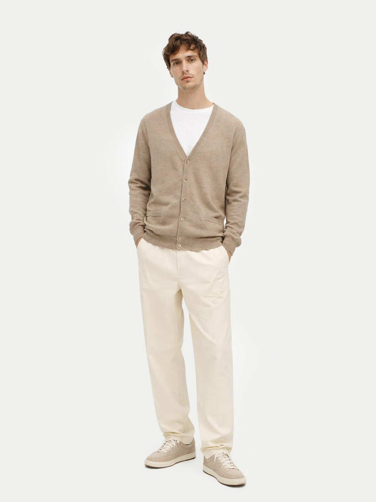 Essential Cashmere V-neck Cardigan — Taupe