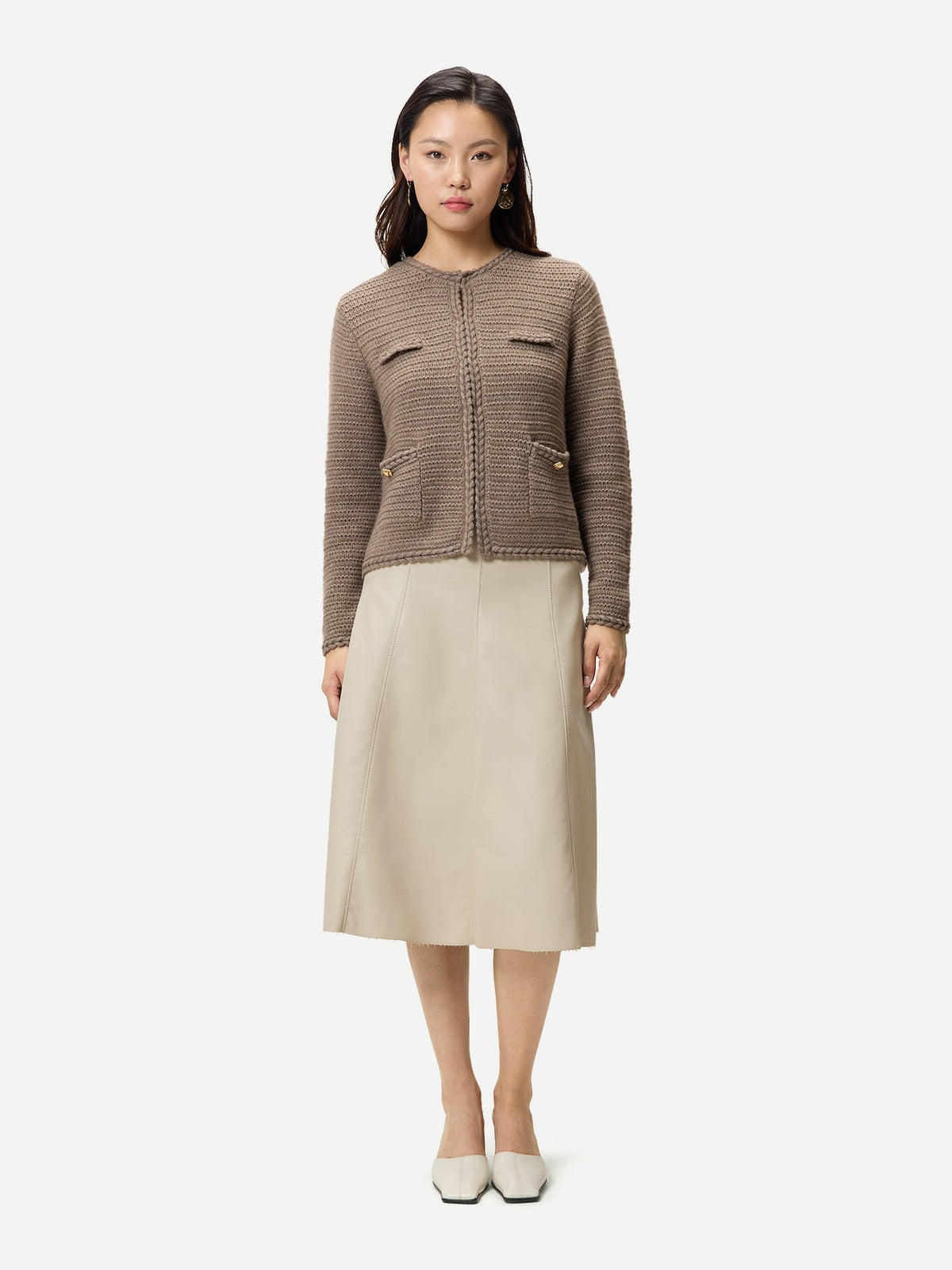 Textured Knit Cashmere Jacket-style Cardigan — Taupe
