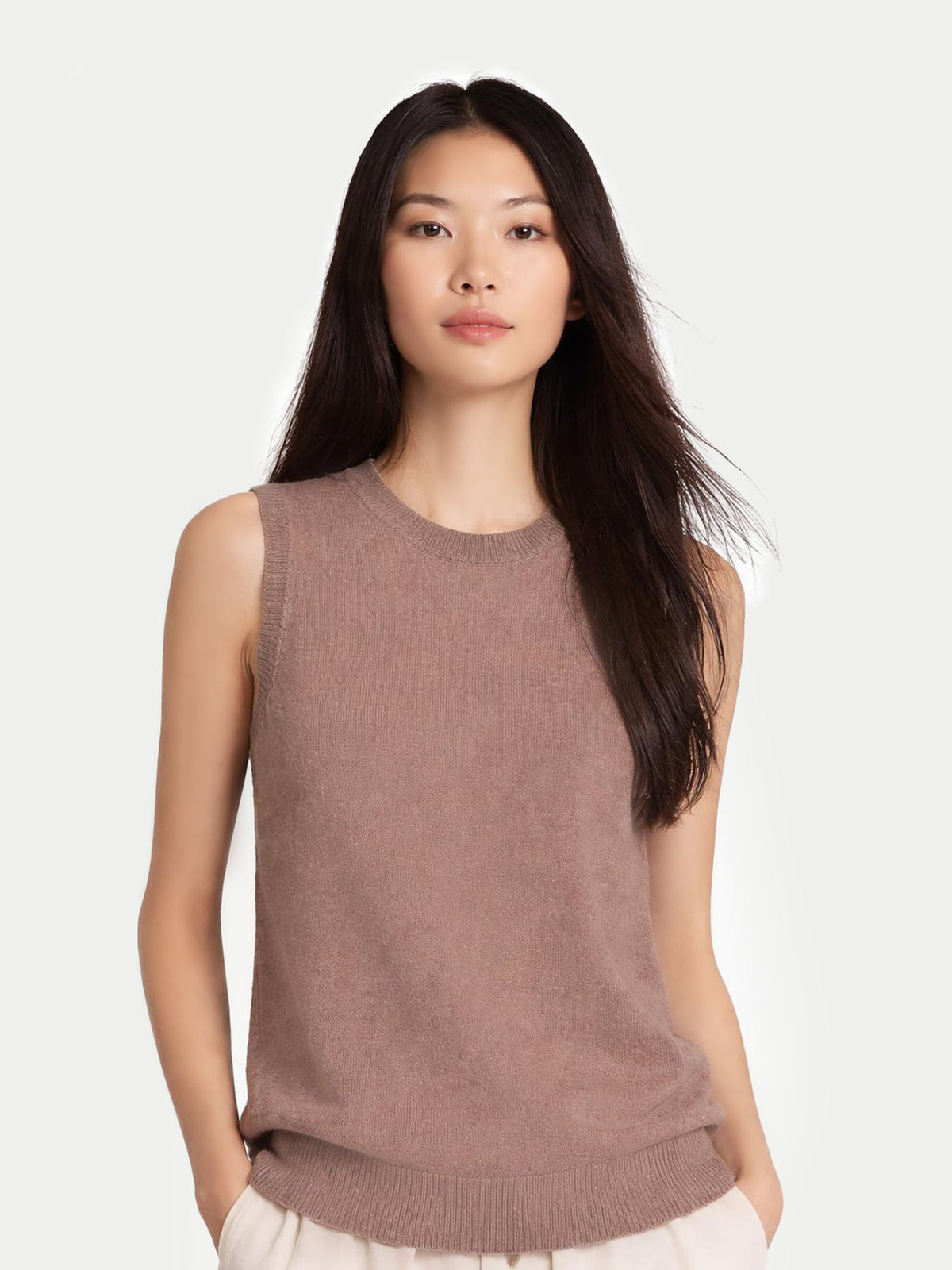 Timeless Cashmere Crewneck Vest — Taupe