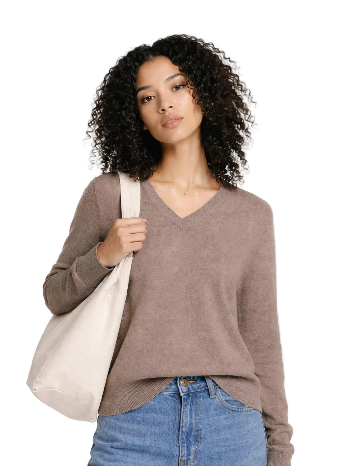 Timeless Cashmere V-neck Sweater — Taupe