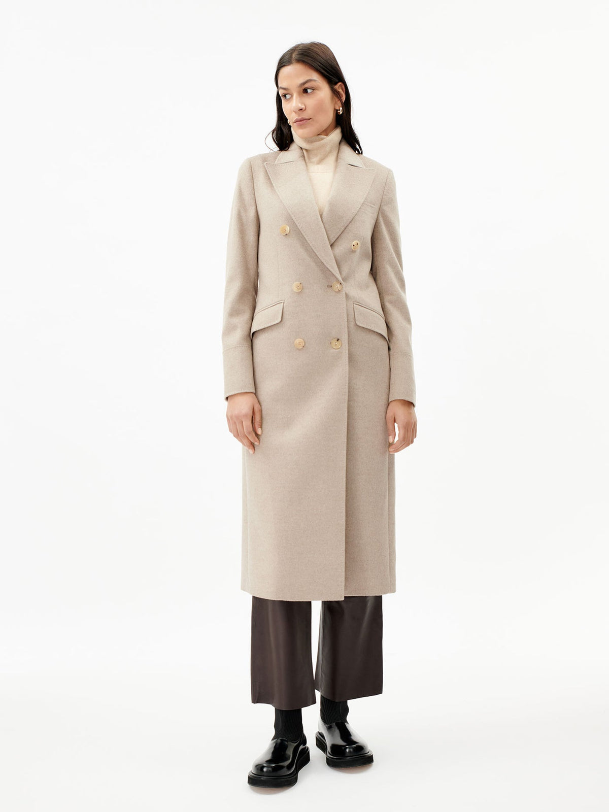 Cashmere Peak Lapel Long Coat — Taupe