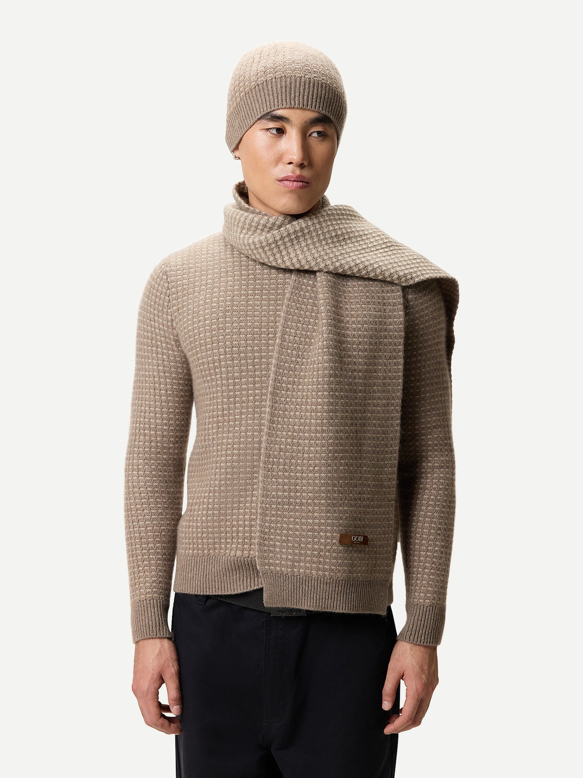 Waffle Knit Cashmere Hat — Taupe