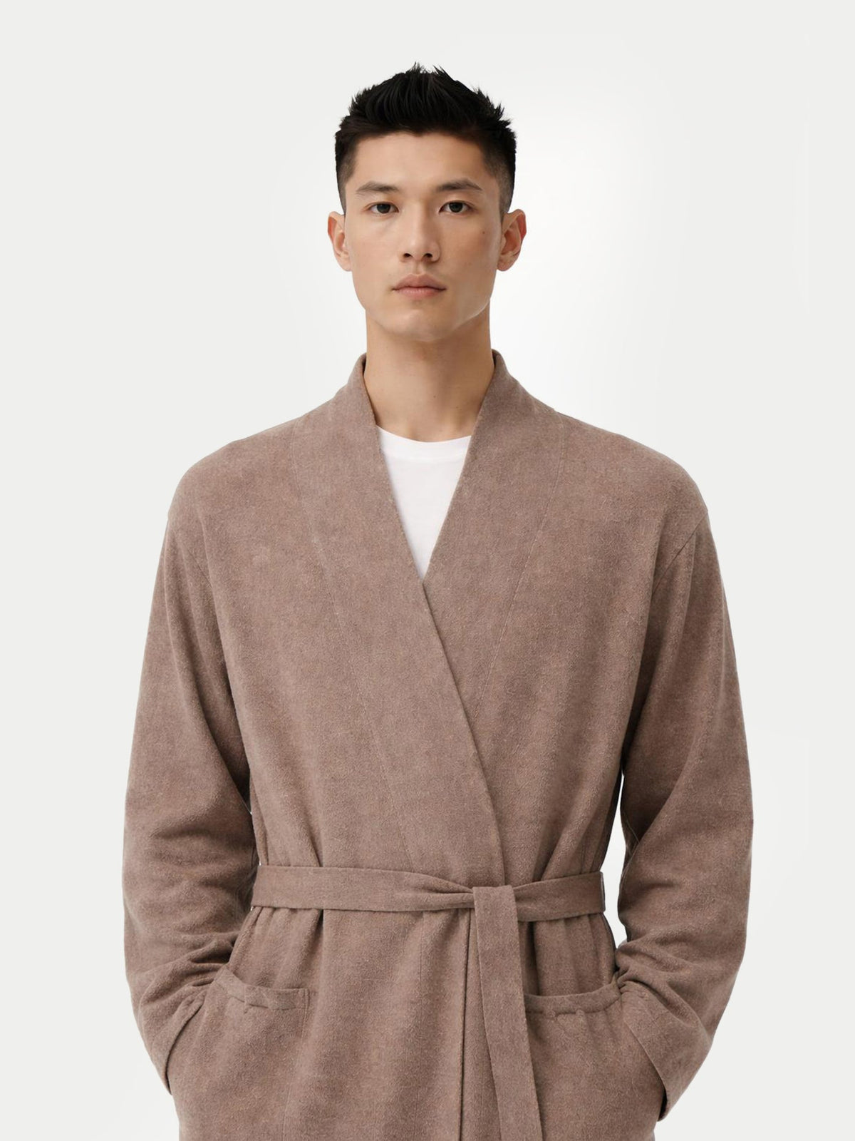 Natural Color Men's Cashmere Robe — Taupe