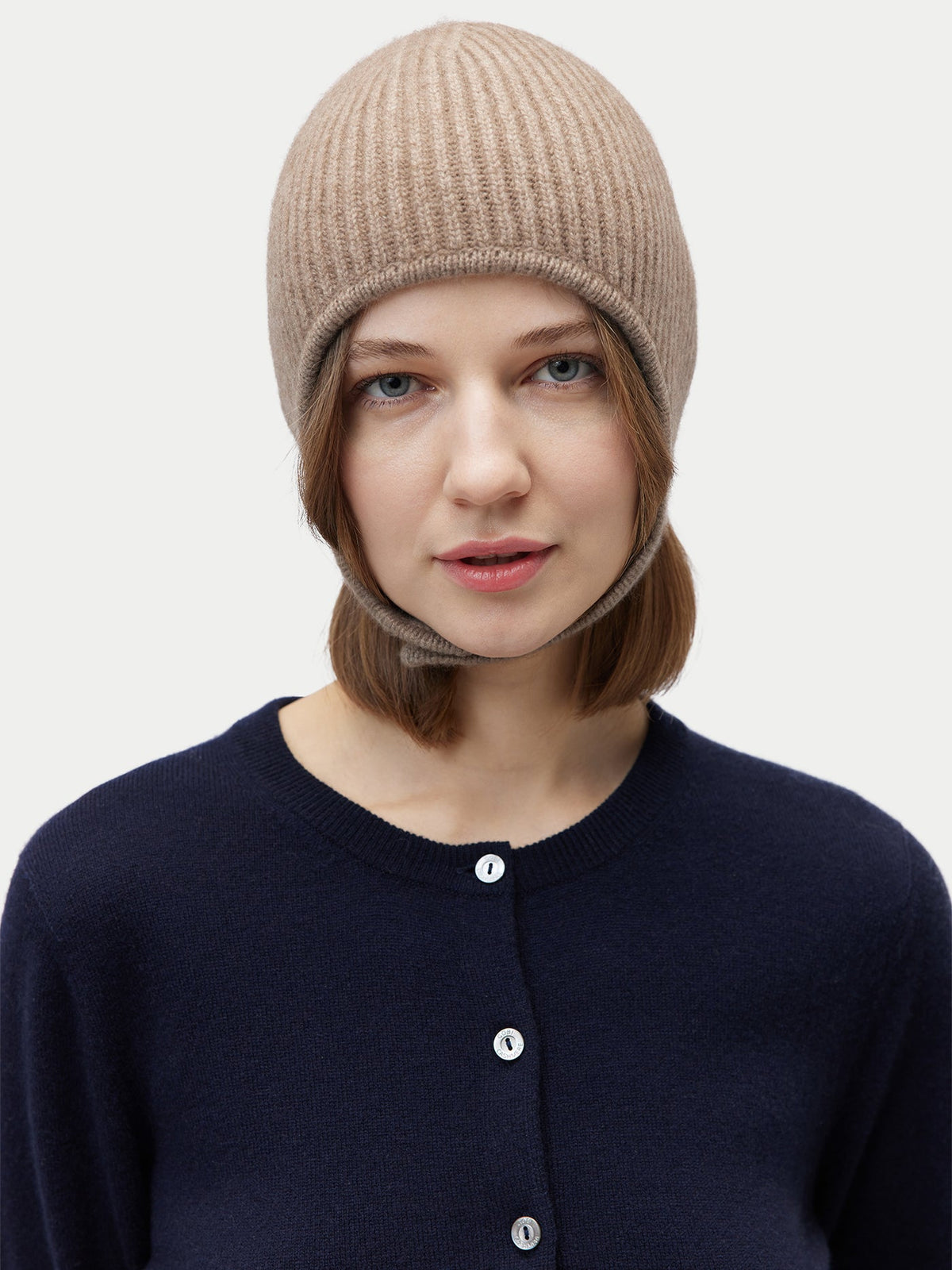 Knitted Aviator Cap — Taupe