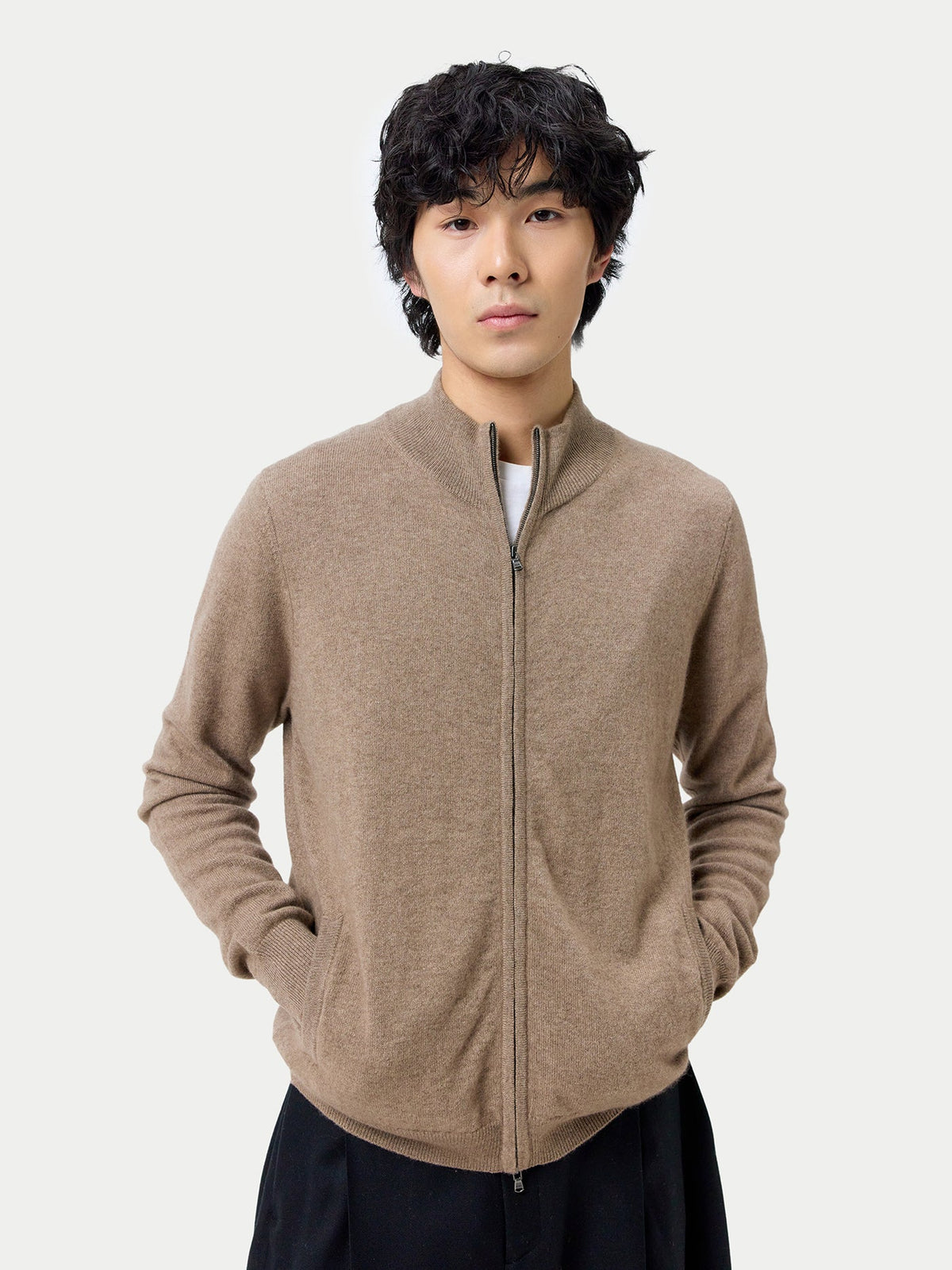 Essential Full-zip Cashmere Cardigan — Taupe