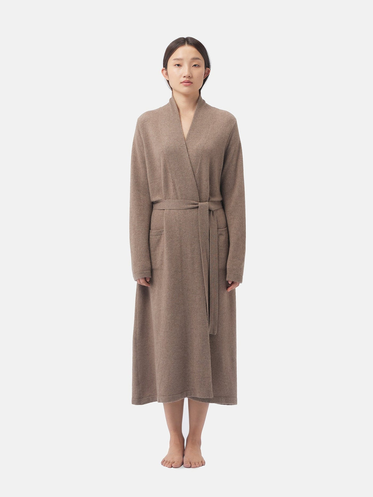 Natural Color Long Cashmere Robe — Taupe