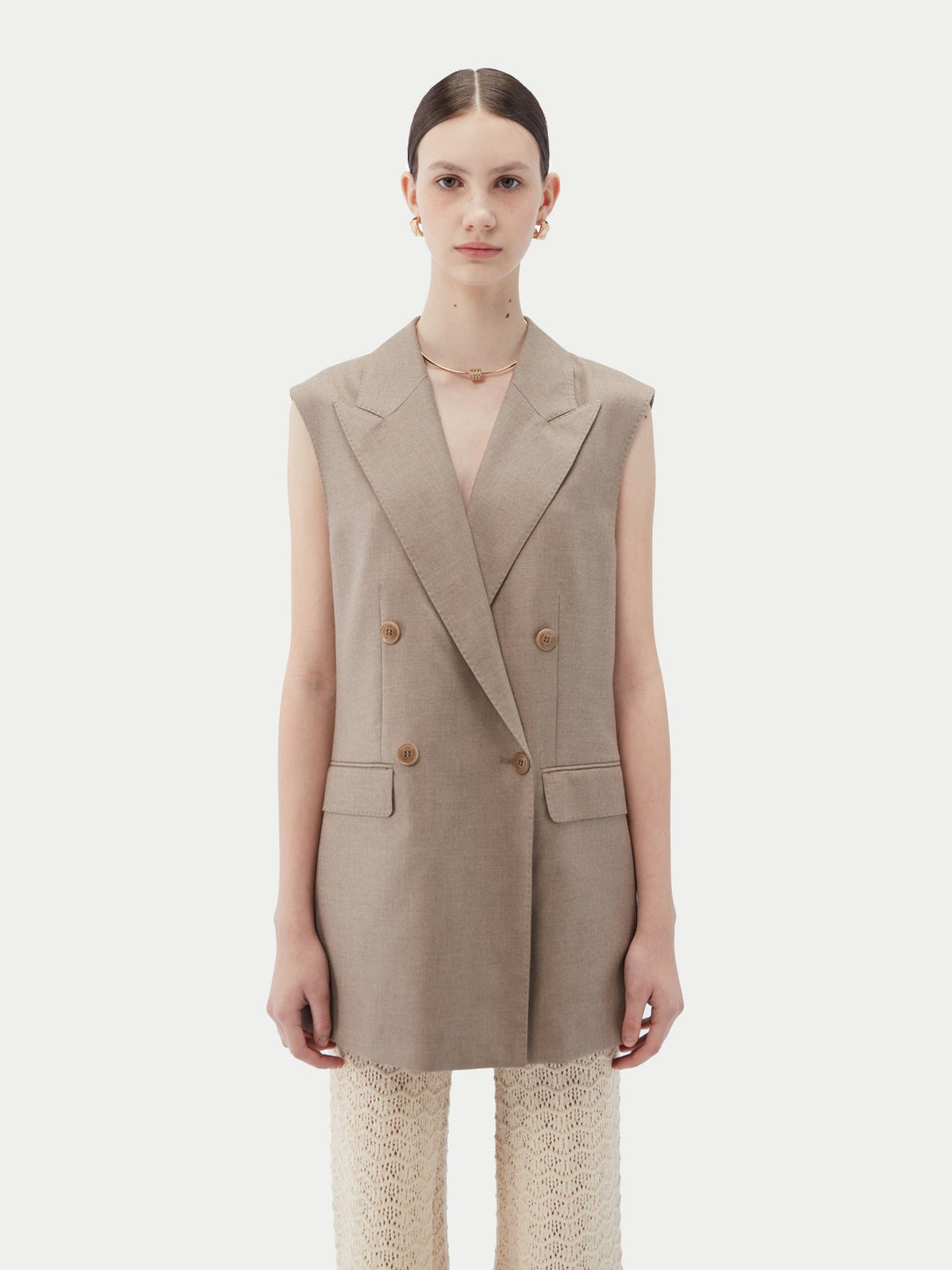 Natural Color Cashmere Double-breasted Vest — Taupe