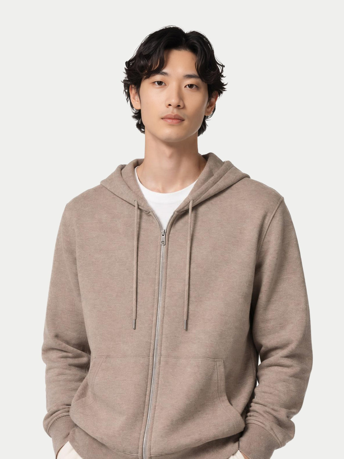 Men's Zip-up Cashmere Hoodie — Taupe